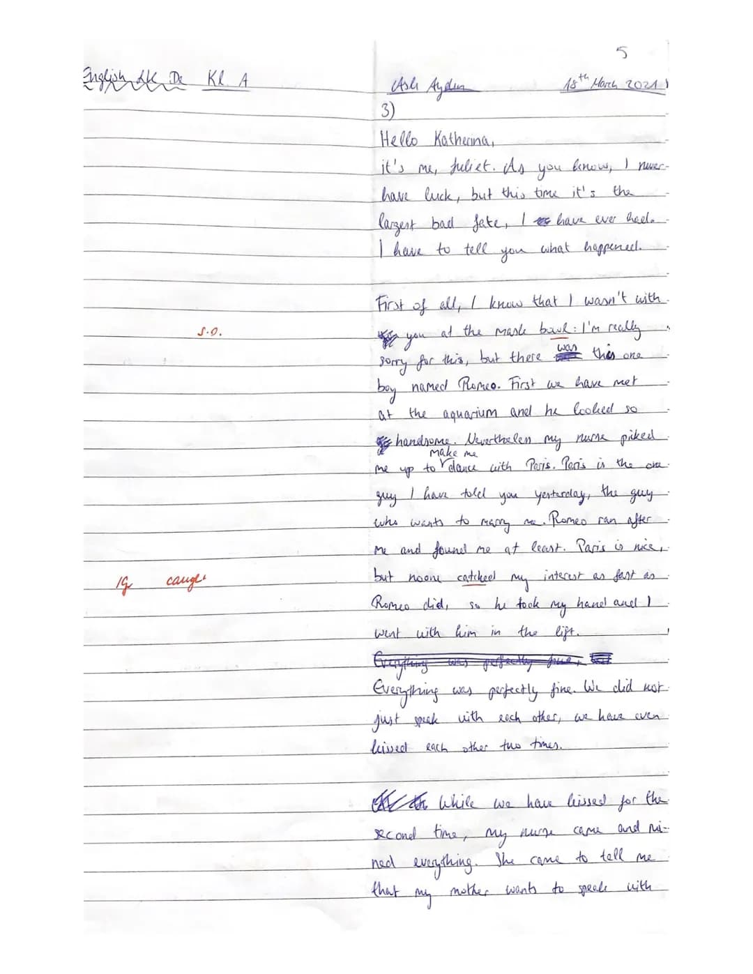 18th March, 2021
3. Englischklausur
Q1.2 LK EN/De
Romeo and Juliet by William Shakespeare, Act I, Scene 5
# Annotations:
91 profane - disho