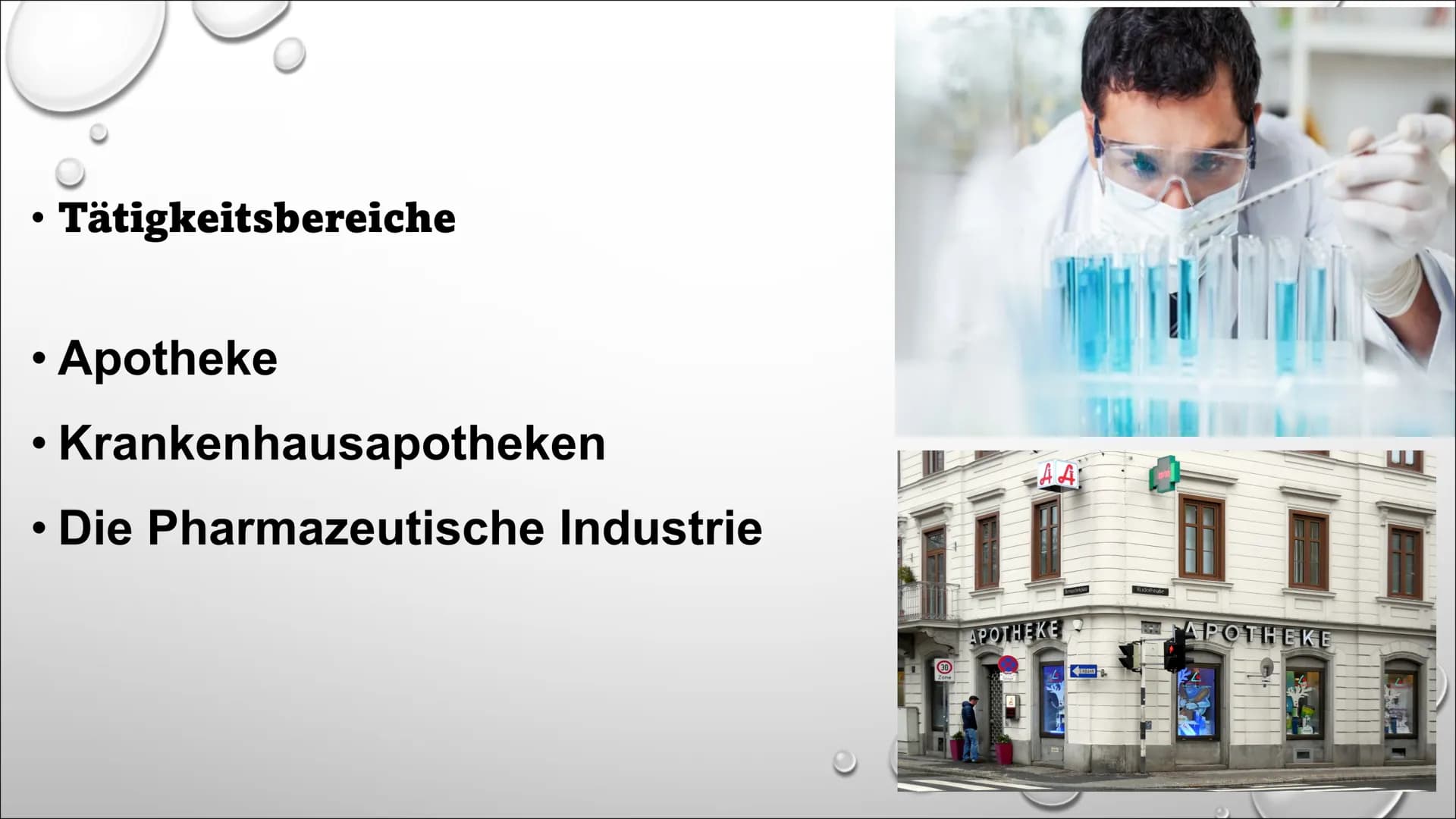 Pharmazeutisch-technischer Assistent # Gliederung
* Studium
* Tätigkeitsbereiche
* Tätigkeitsfelder
* Gehälter
* Vor - Nachteile # Ablauf de