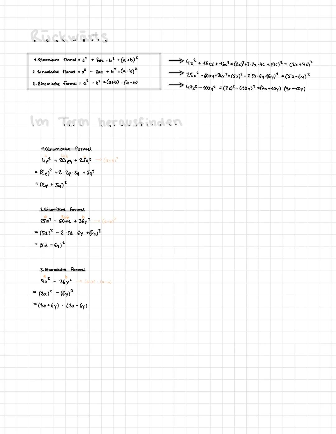Die binom
binomischen
Vorwärts
1. Binomische Formel = (a + b)² = a² + ²ab + b²
2. Binomische formel = (a - b) ² = a² - ²ab + b²
3. Binomisch