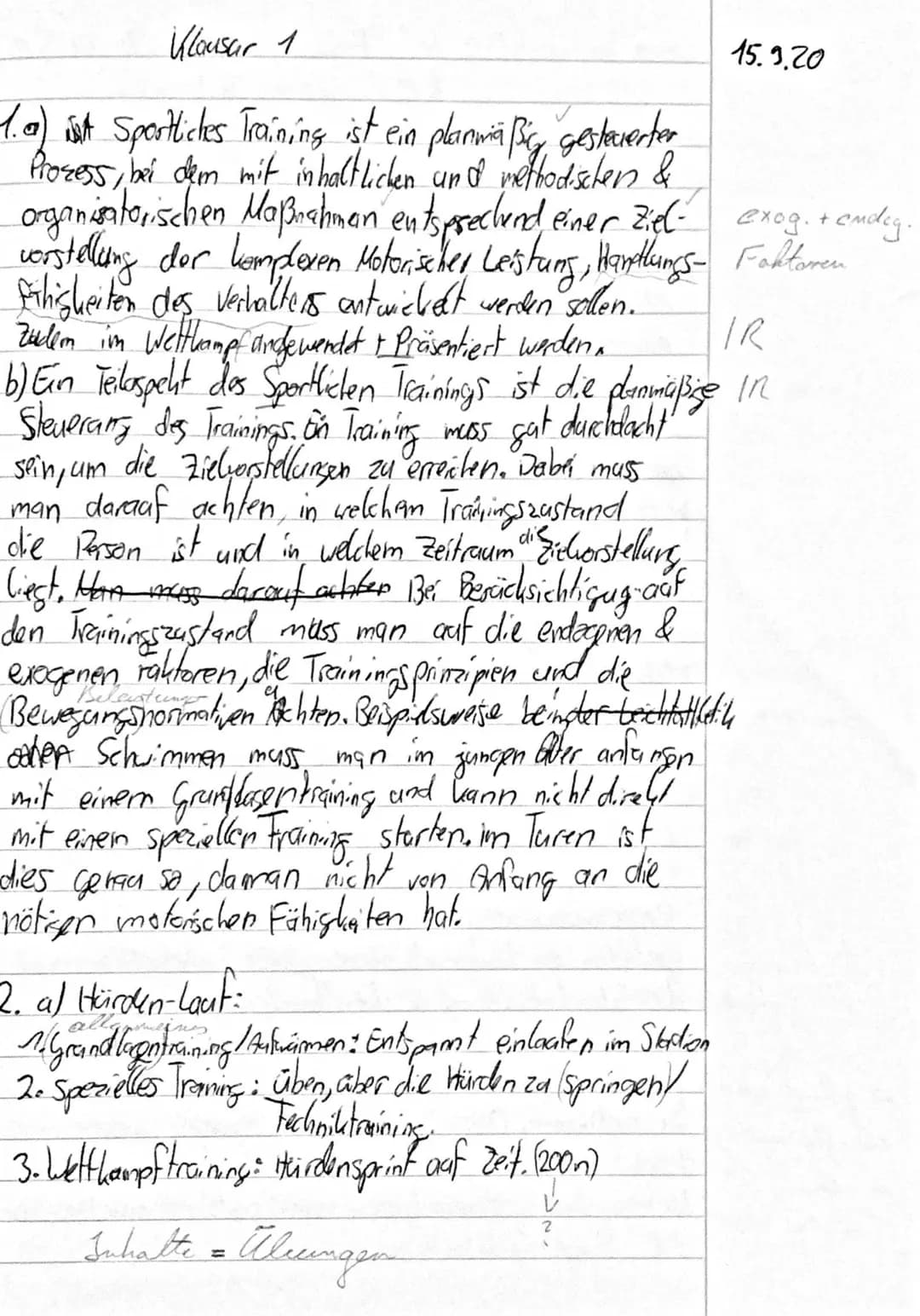Q-1/LK Sport Ro 1. Klausur - Grundbegriffe des Trainings
15.09.2020
## Aufgabe 1 Der Trainingsbegriff (10 Punkte)
a) Definieren Sie den Beg