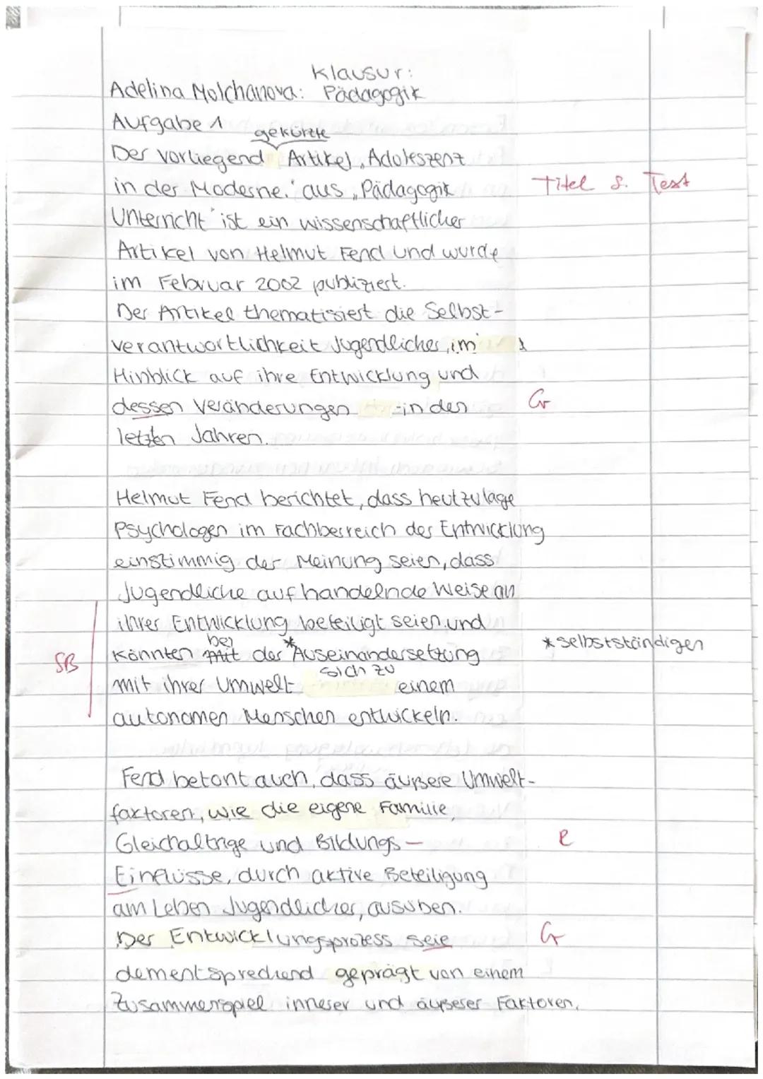 Textgrundlage:
Gekürzter Artikel nach: Helmut Fend: Adoleszenz in der Moderne. In: Pädagogik Unterricht,
22. Jahrgang Heft 1, Februar 2002,