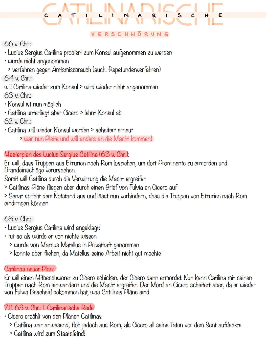 # CATILINADISCHE VERSCHWÖRUNG
## 66 v. Chr.:
- Lucius Sergius Catilina probiert zum Konsul aufgenommen zu werden
- wurde nicht angenommen