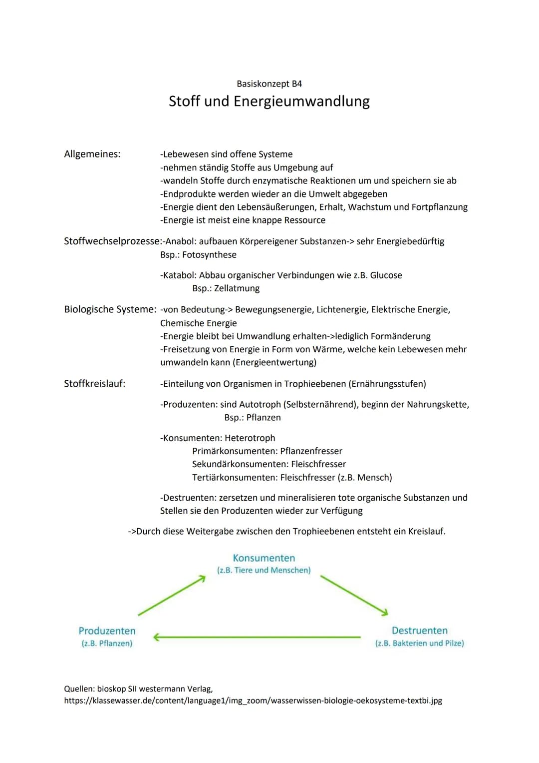 Stoff- und
Energieumwandlung
Basiskonzept B4 # Allgemeines
* Lebewesen-> offene Systeme
* Stoffaufnahme aus Umgebung
* Stoffumwandlung durch