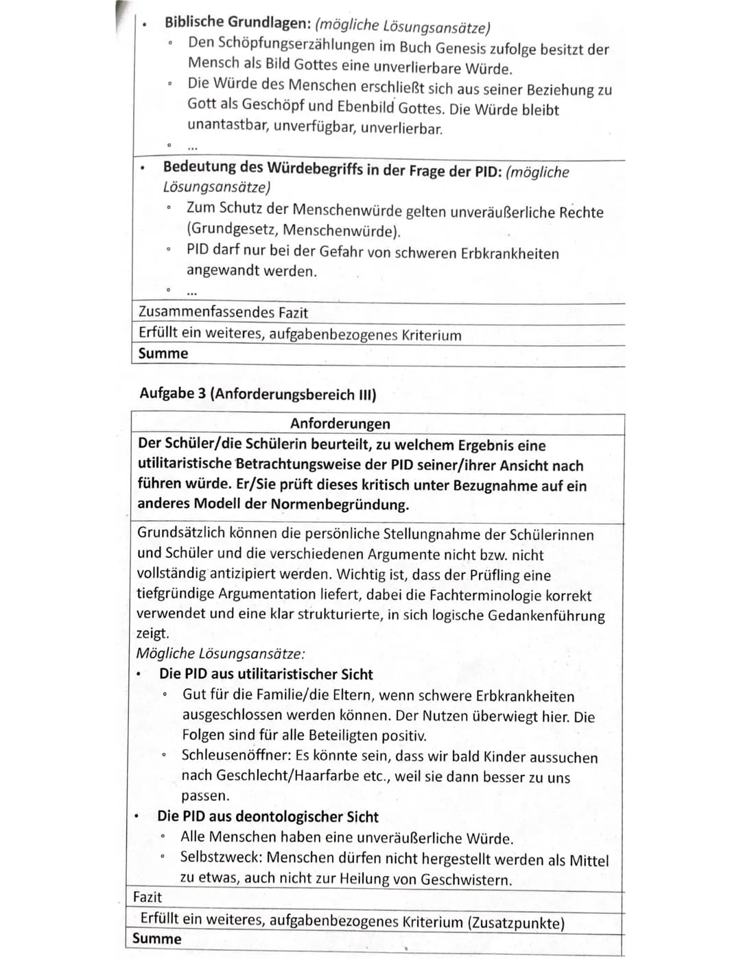 ## Thema der Klausur: Ethische Kontroverse um die Präimplantationsdiagnostik
### Aufgabe 1 (Anforderungsbereich I)
#### Anforderungen
Der S