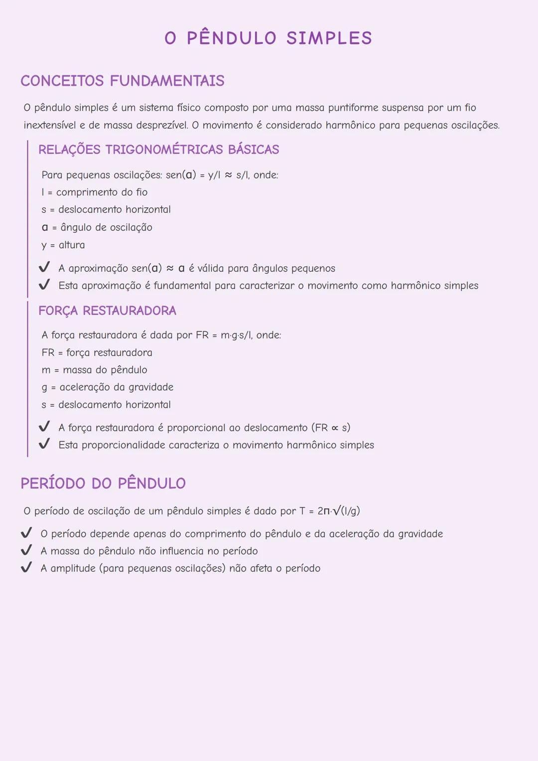 # O PÊNDULO SIMPLES
CONCEITOS FUNDAMENTAIS
O pêndulo simples é um sistema físico composto por uma massa puntiforme suspensa por um fio
ine