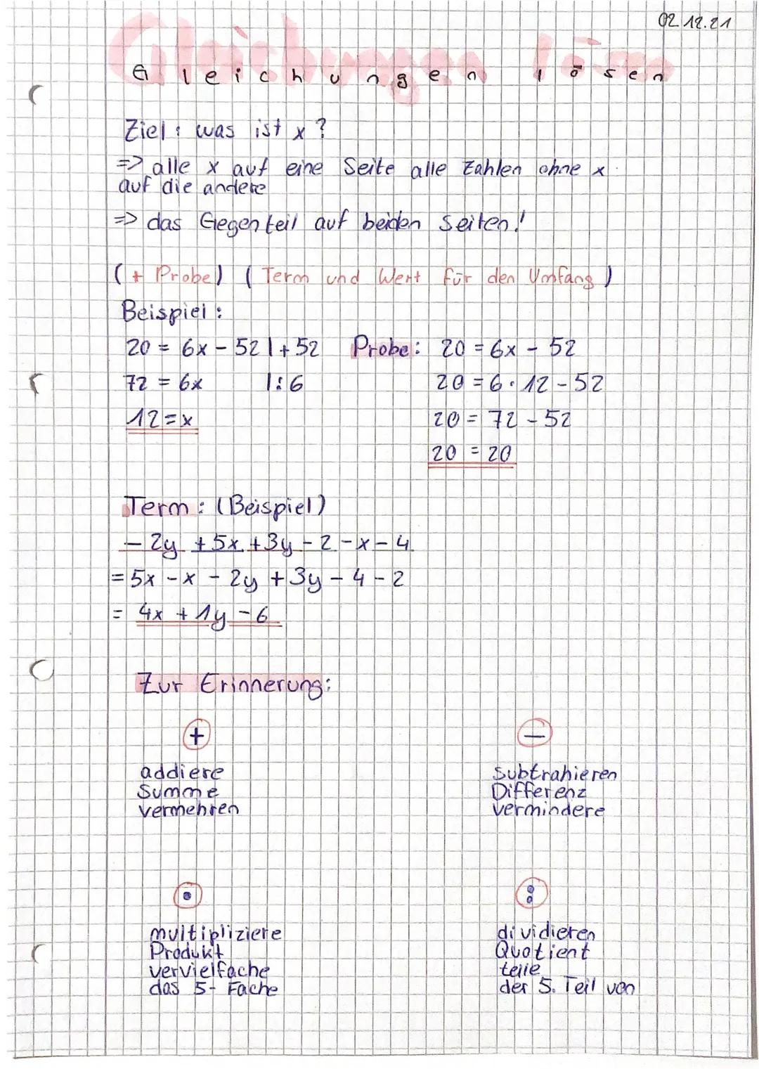 (
Gleich
Ziel was ist x ?
=> alle x auf eine Seite alle Zahlen ohne x
auf die andere
=> das Gegenteil auf beiden Seiten!
с
ng
Term : (Beispi