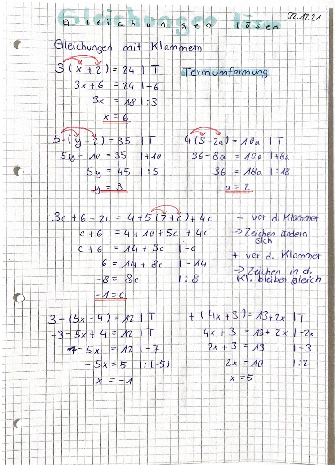 (
Gleich
Ziel was ist x ?
=> alle x auf eine Seite alle Zahlen ohne x
auf die andere
=> das Gegenteil auf beiden Seiten!
с
ng
Term : (Beispi