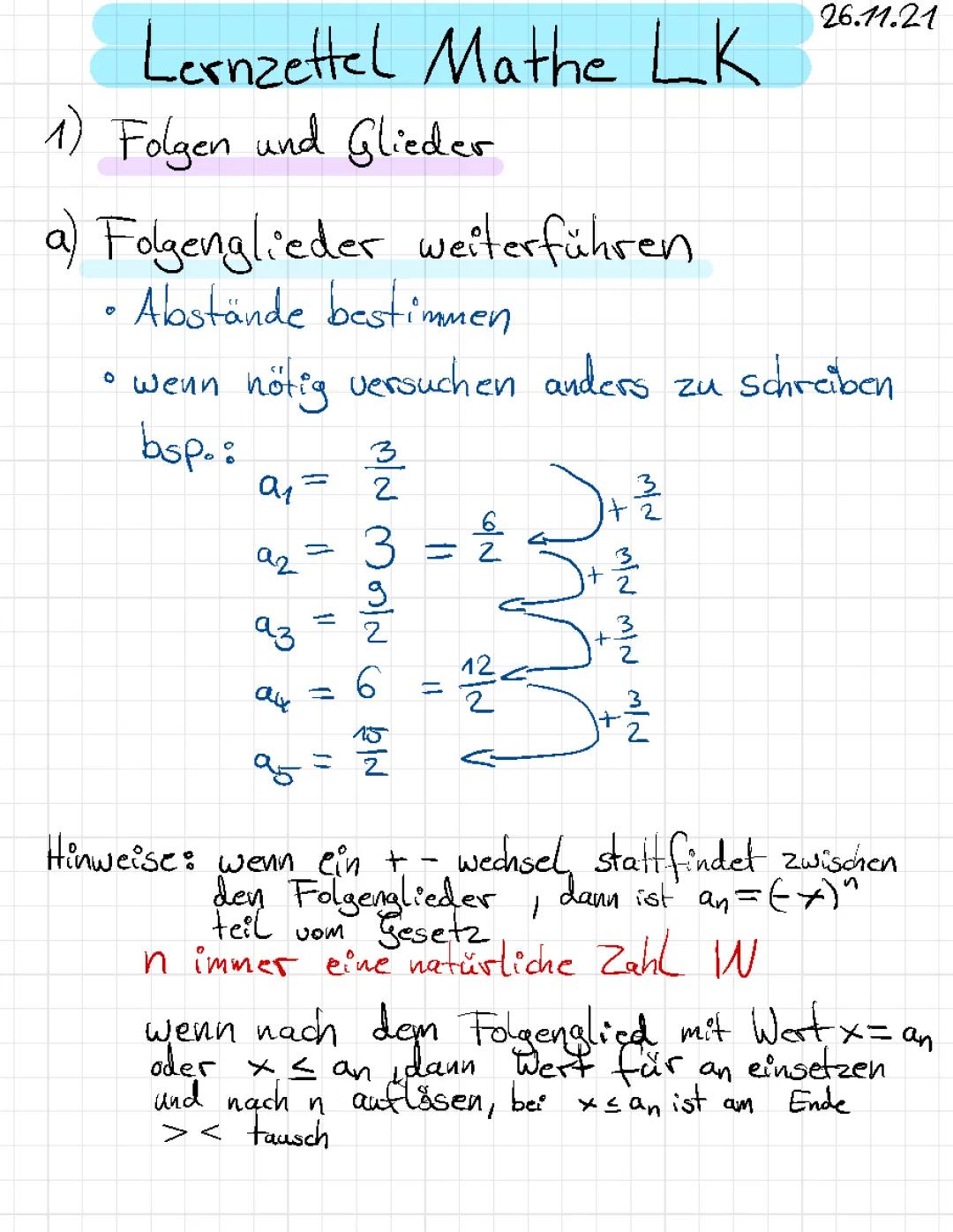 Mathe LK Lernzettel Folgen und Reihen