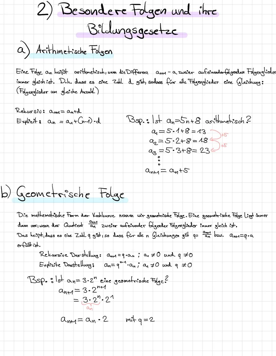 Lernzettel Mathe LK
1) Folgen und Glieder
a) Folgenglieder weiterführen
• Abstände bestimmen
• wenn nötig versuchen anders zu schreiben
bsp.