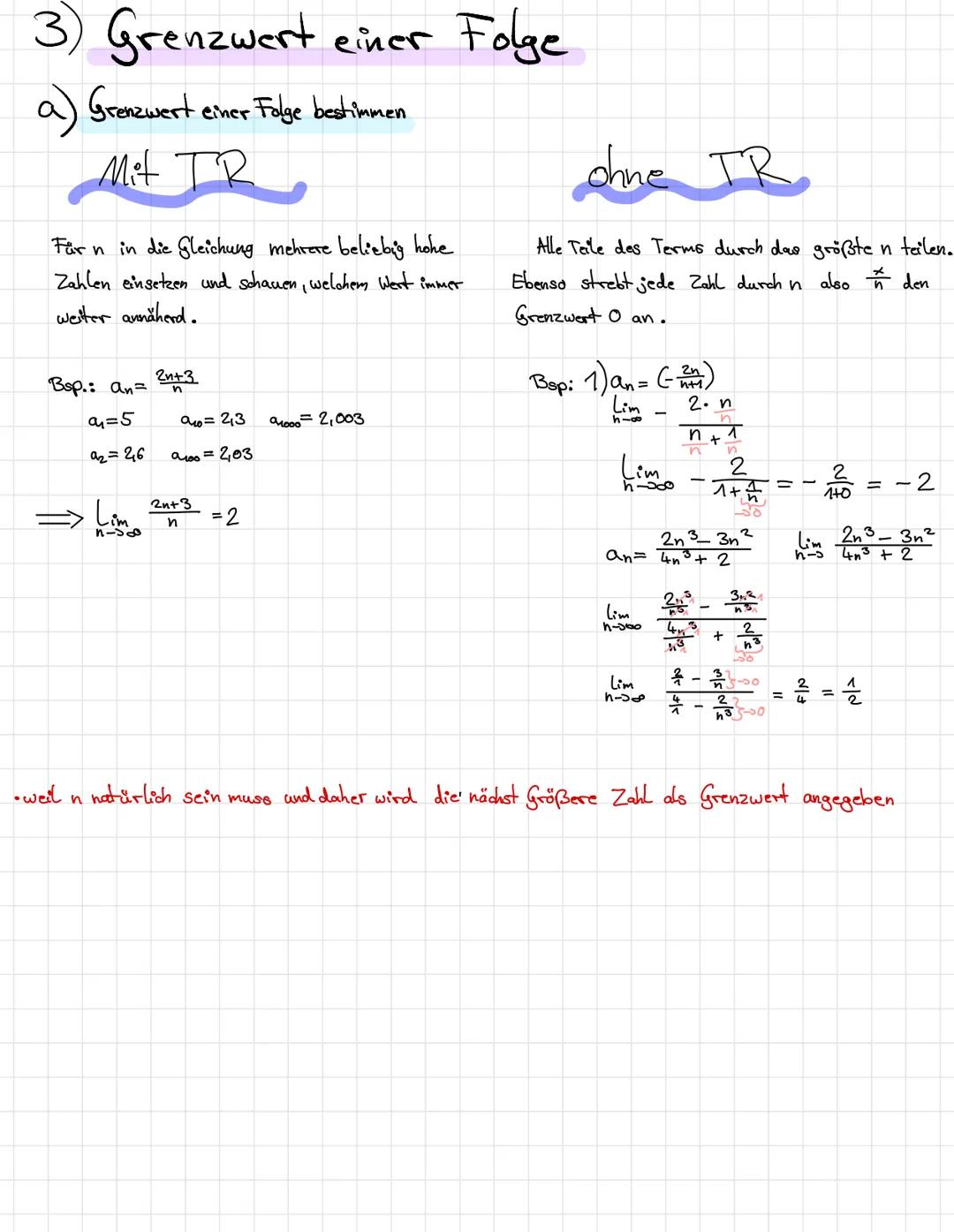 Lernzettel Mathe LK
1) Folgen und Glieder
a) Folgenglieder weiterführen
• Abstände bestimmen
• wenn nötig versuchen anders zu schreiben
bsp.