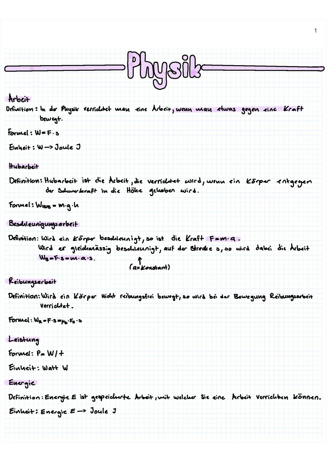 Physik Arbeit, Energie