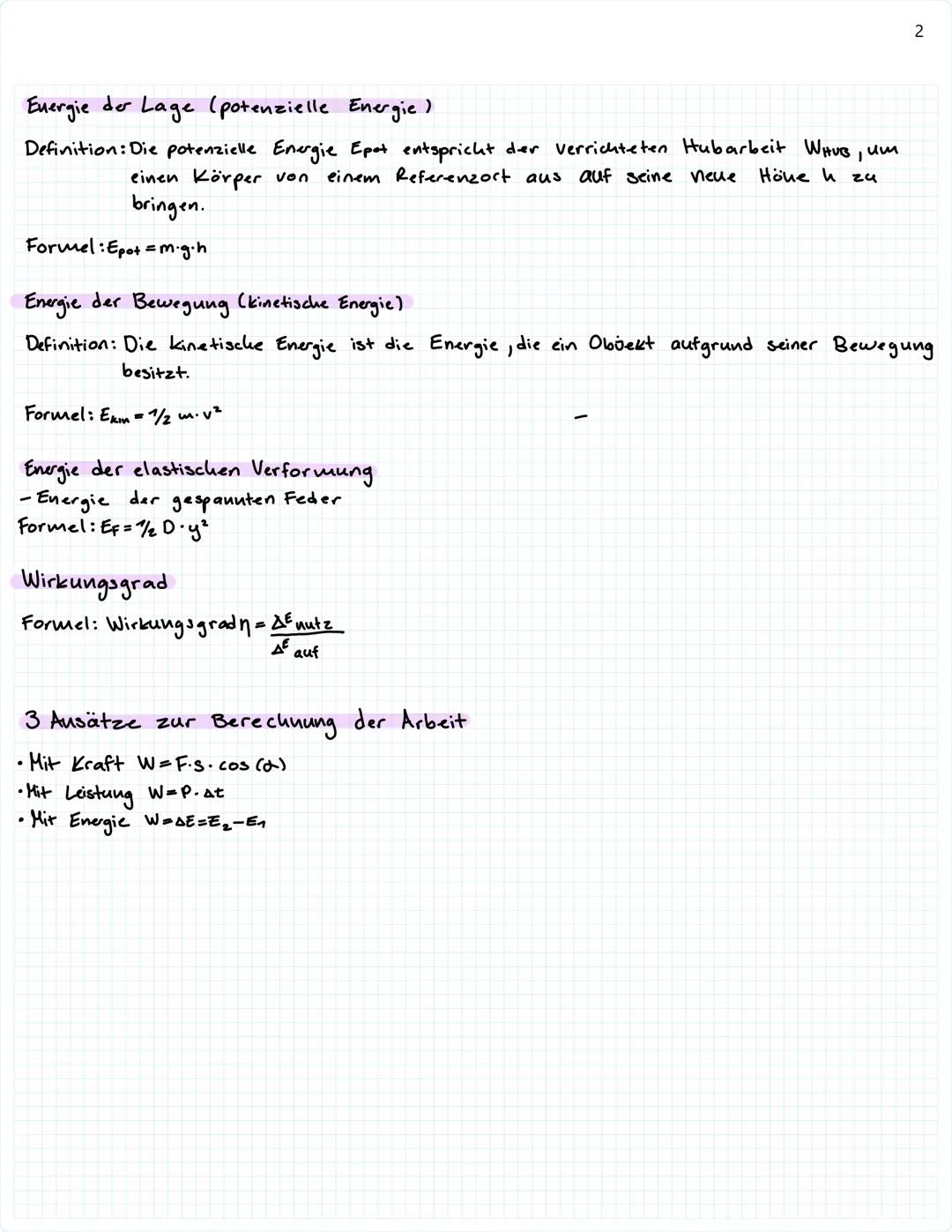 Arbeit
Physik
Definition: In der Physik verrichtet man eine Arbeit, wenn man
bewegt.
Formel: W=F.S
Einheit: W-> Joule J
Hubarbeit
etwas
gege
