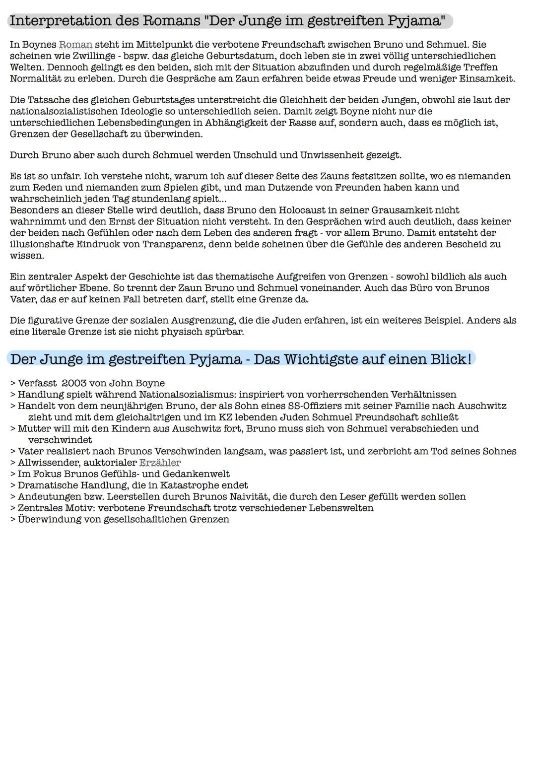# Der Junge im gestreiften Pyjama
Inhaltsangabe
Der Roman »Der Junge im gestreiften Pyjama von John Boyne aus dem Jahr 2006 spielt zwisch