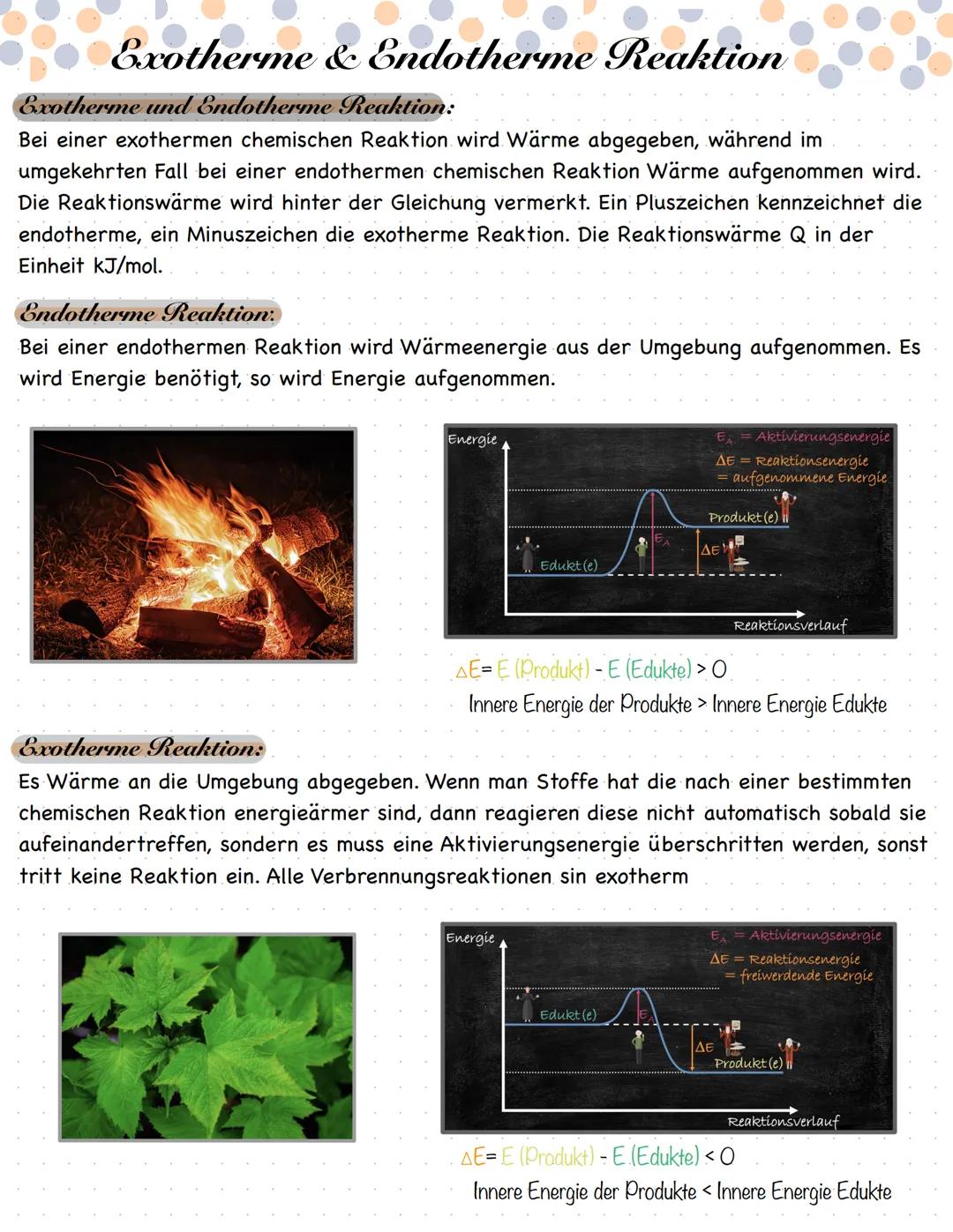 # Exotherme & Endotherme Reaktion
Exotherme und Endotherme Reaktion:
Bei einer exothermen chemischen Reaktion wird Wärme abgegeben, während
