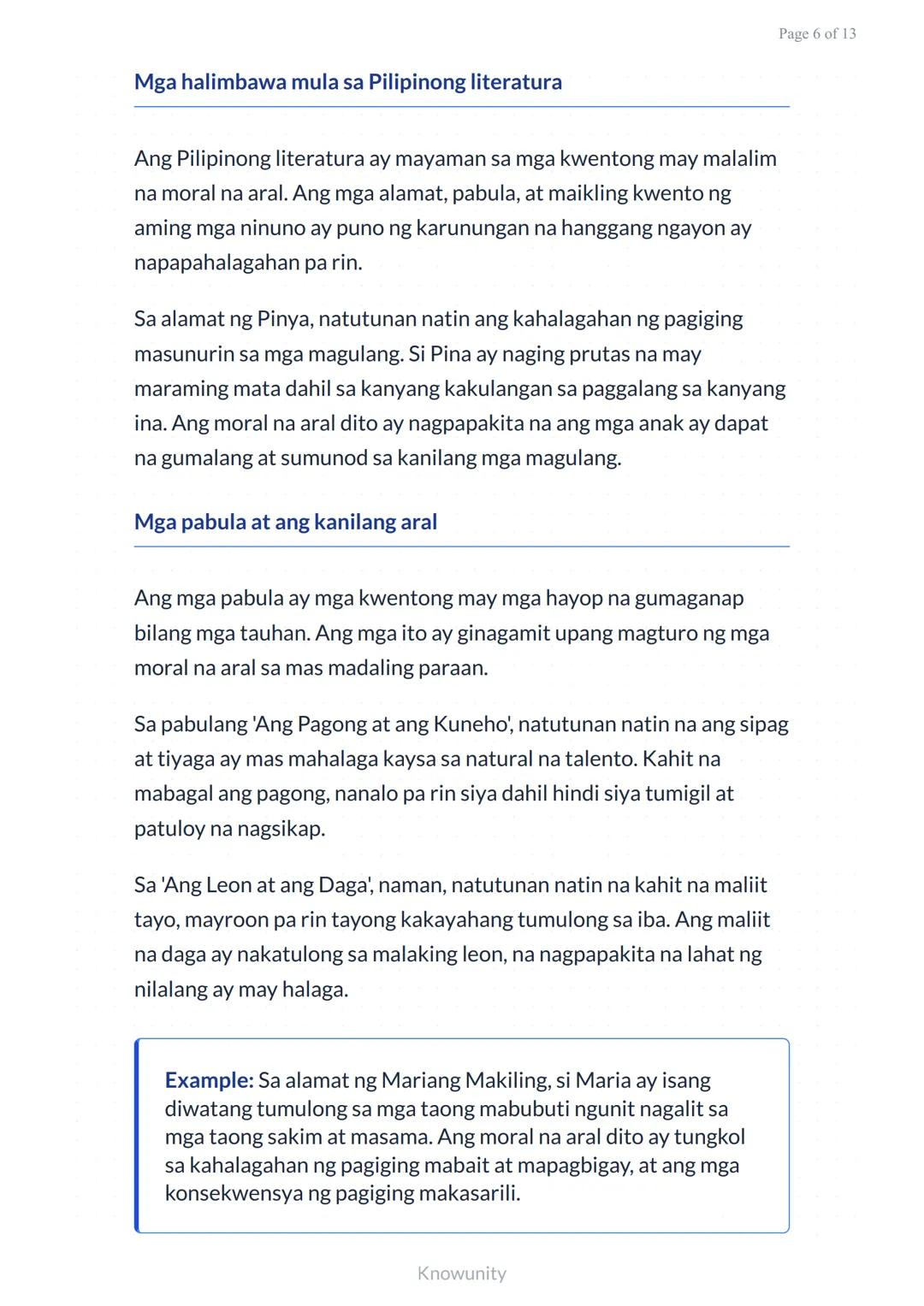 # Pagsusuri ng mga Aral sa Piling Akdang Pampanitikan
Pag-aaral kung paano hanapin at unawain ang mga moral na aral sa literatura
## Mga L