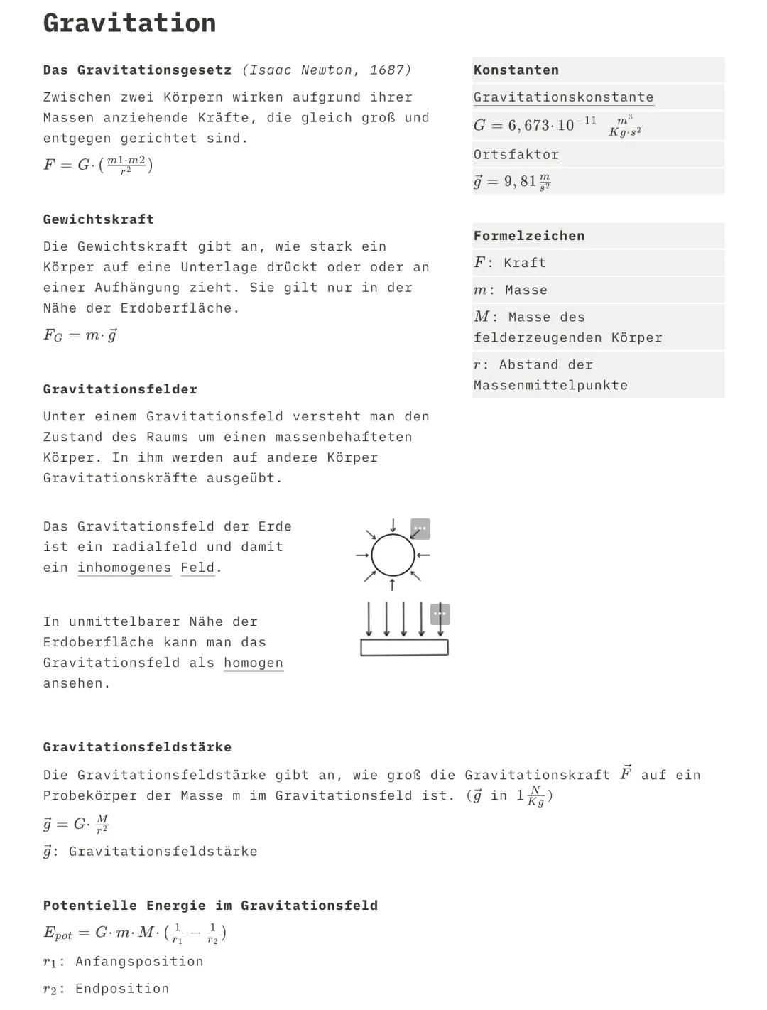 Alles zu Gravitation (Q1)