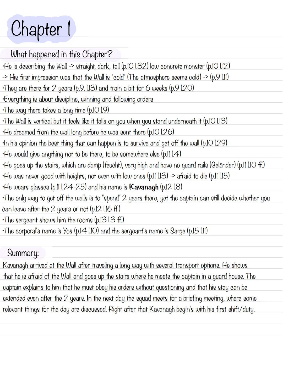 # The Wall
- John Lanchester # Chapter 1
What happened in this Chapter?
•He is describing the Wall -> straight, dark, tall (p.10 1.32) lo