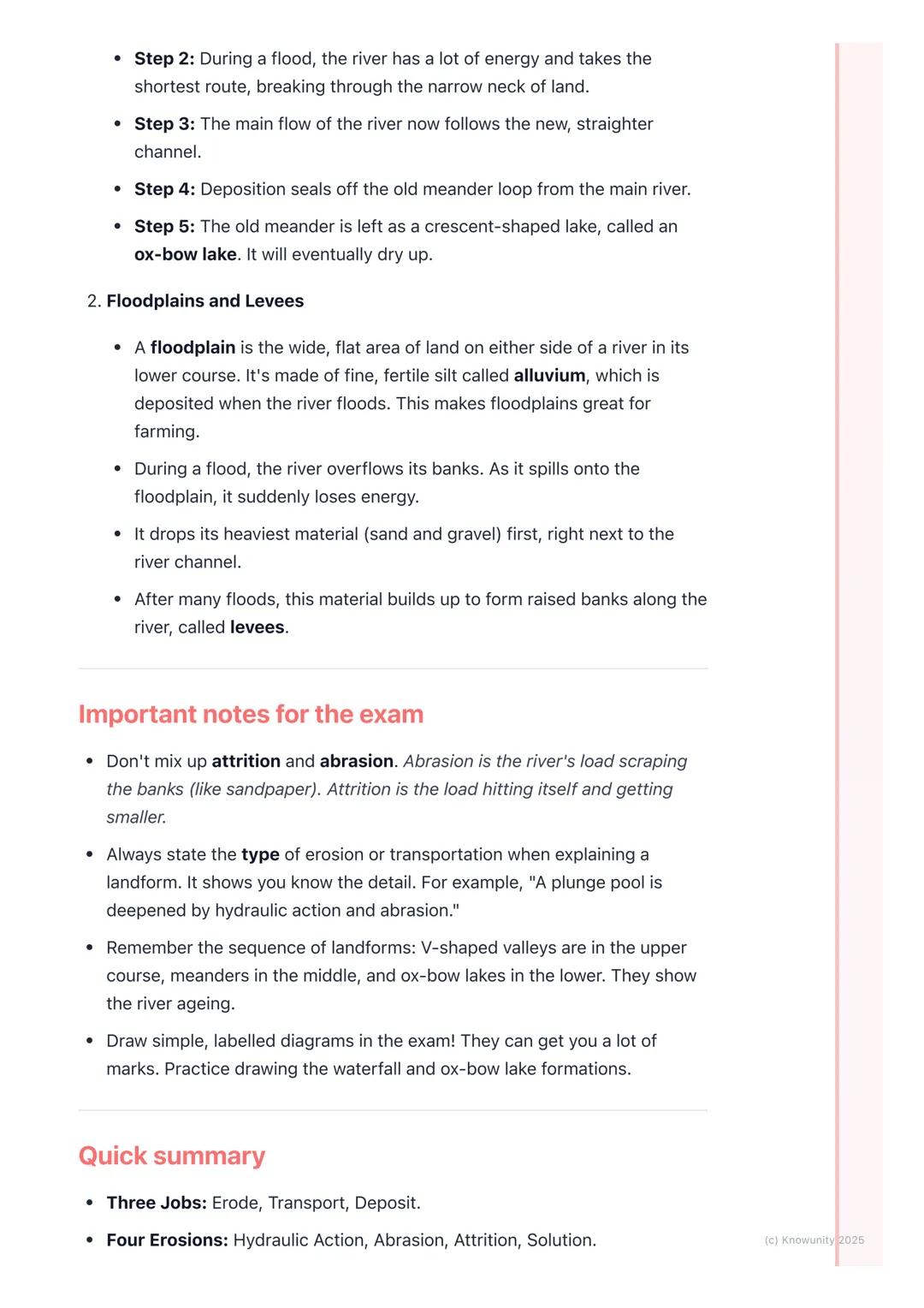 # Rivers and their Landforms
The work of a river
Rivers are powerful natural forces that shape the landscape. They do three
main jobs: the
