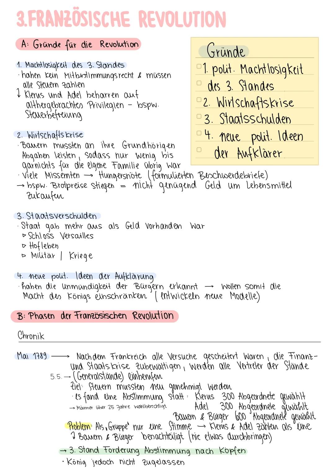 3.FRANZÖSISCHE REVOLUTION
A: Gründe für die Revolution
1. Machtlosigkeit des 3. Standes
• haben kein Mithurstimmungsrecht & müssen
alle Steu