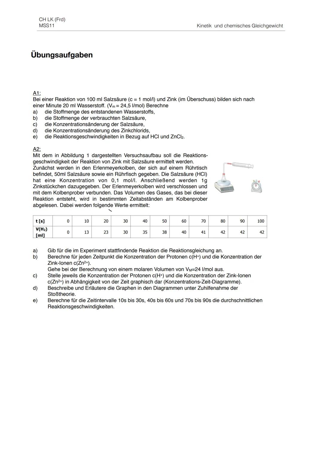 Kinetik
Reaktionsgeschwindigkeit (Stoßtheorie, Einflussfaktoren, Berechnung
c-t- Diagramme
chemisches Rechnen
Übungsaufgaben 11 CH (Frd)
Sch