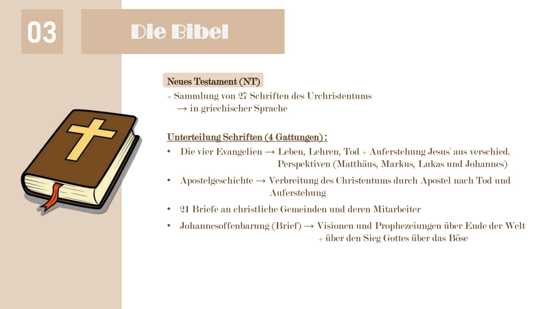 Das Christentum
Vortrag von Malte & Antonia 01
Überblick
02
Jesus Christus
03
Die Bibel
04
Zehn Gebote
Gliederung
Die Bergpredigt 05
Verbind