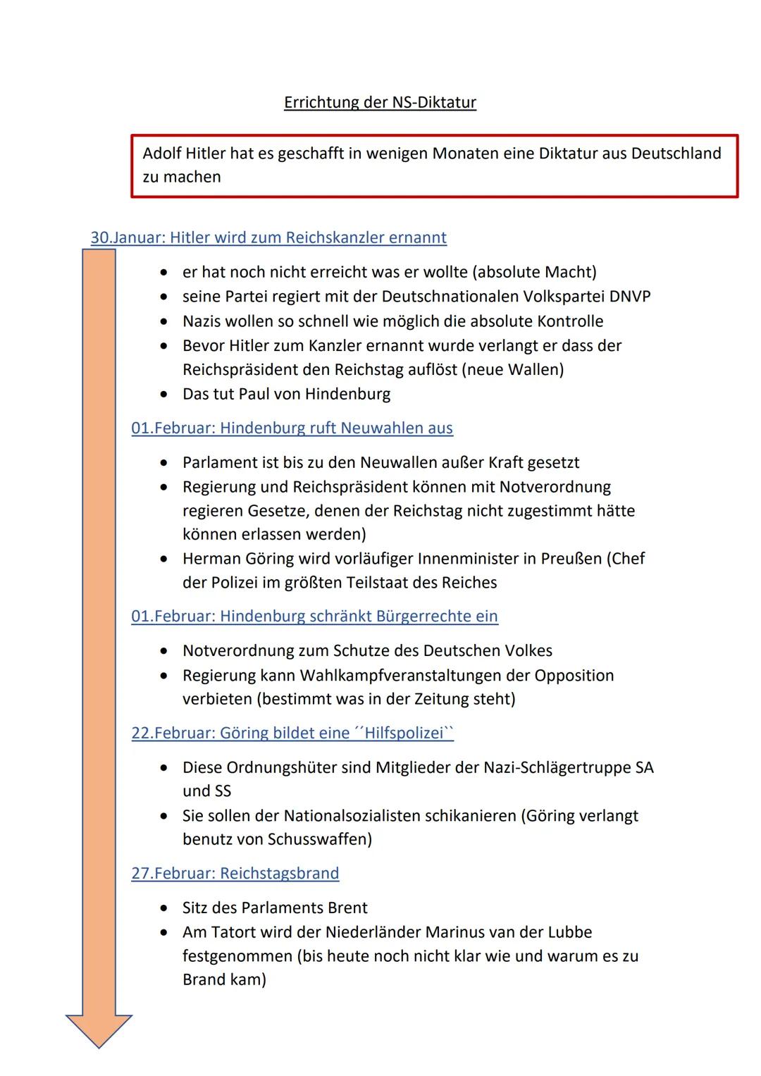 Errichtung der NS-Diktatur
Adolf Hitler hat es geschafft in wenigen Monaten eine Diktatur aus Deutschland
zu machen
30. Januar: Hitler wird