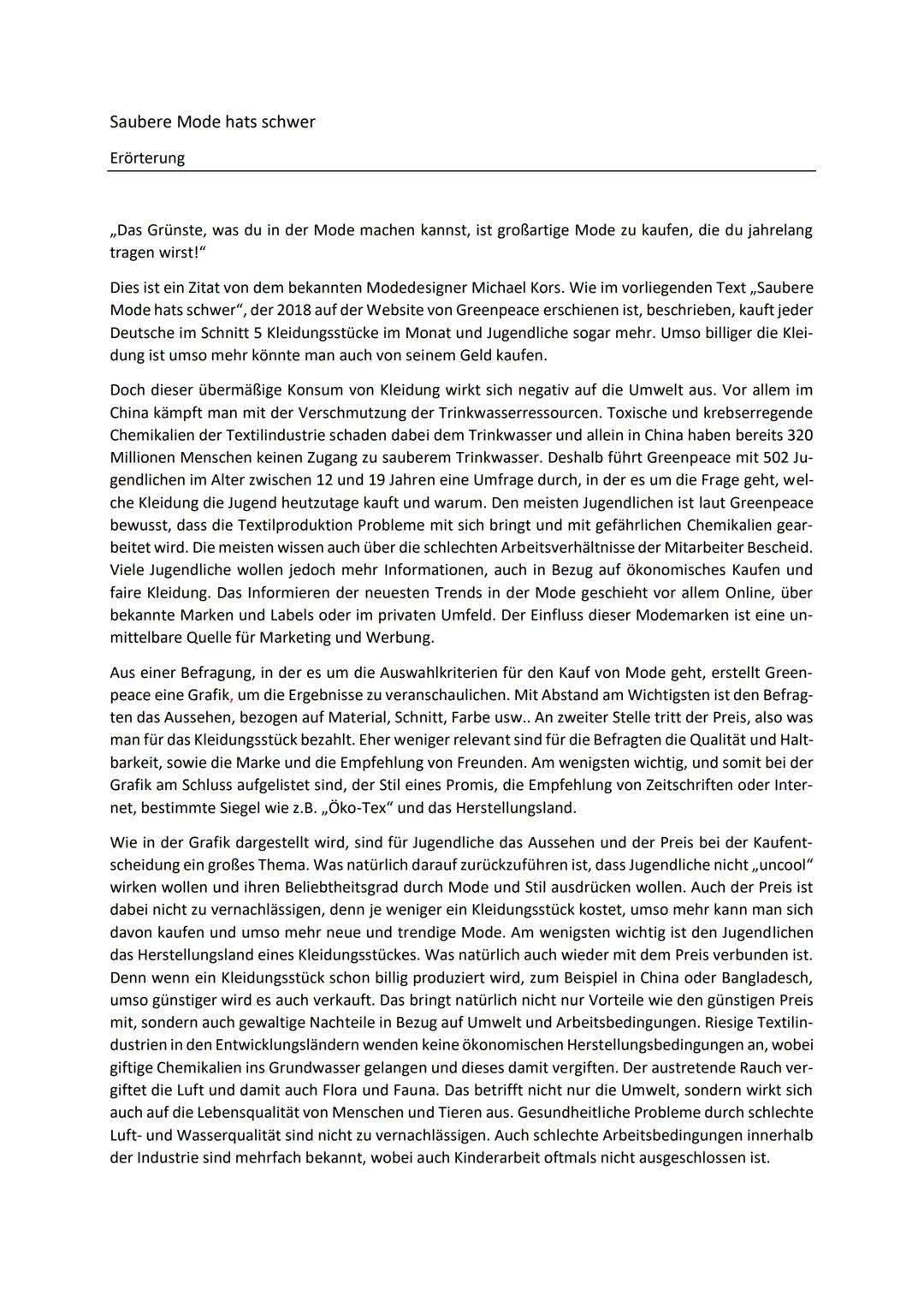 Saubere Mode hats schwer
Erörterung
,,Das Grünste, was du in der Mode machen kannst, ist großartige Mode zu kaufen, die du jahrelang
tragen