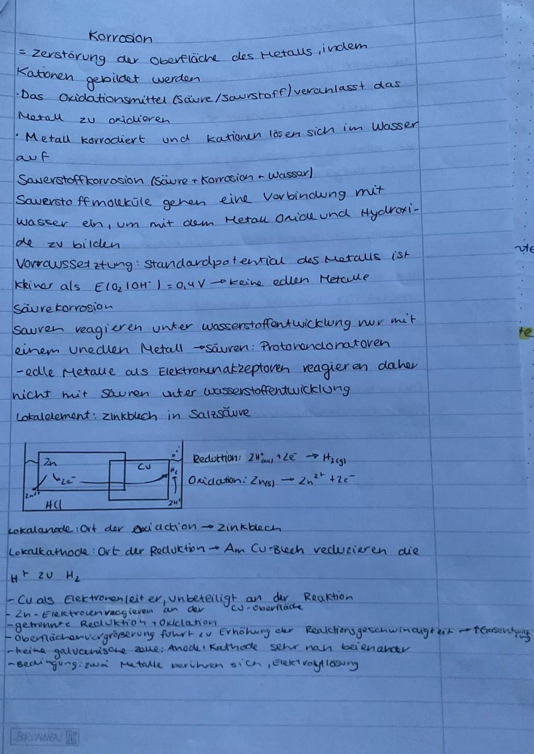 Elektrochemie # Lokalelemente
Durch ein eclleres Metall wird
die Reaktion vom Eisen beschleunigt.
Lokalelement
edes
Hessing
Unedies Elsen