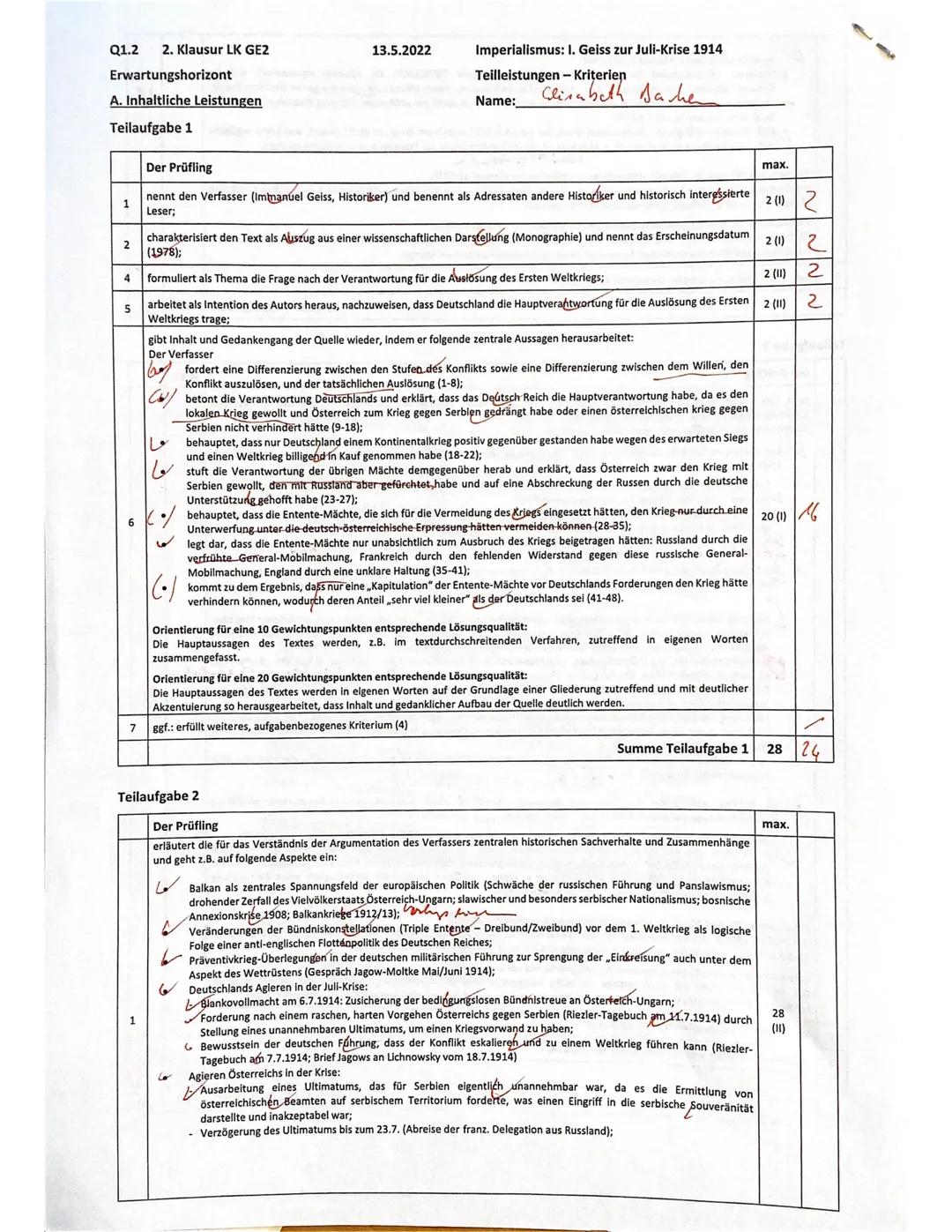 1. Weltkrieg Klausur