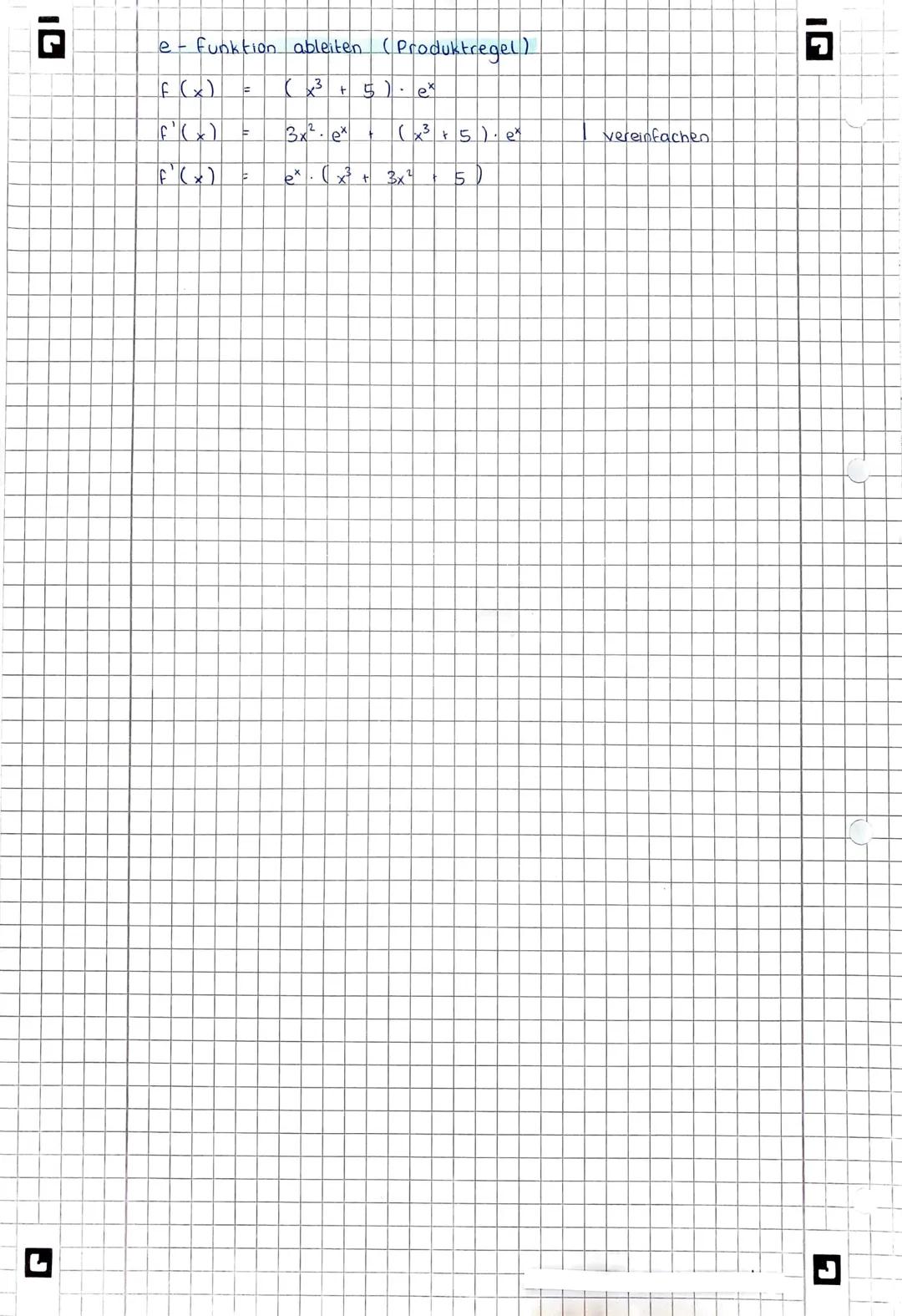 # e Funktion ableiten.
F(x) = $e^x$
f'(x) = $e^x$
## Ableitung von $e^{g(x)}$:
f(x) = $e^{3x + 3}$
g(x) = $3x + 3$
g'(x) = $3$
f'(x)