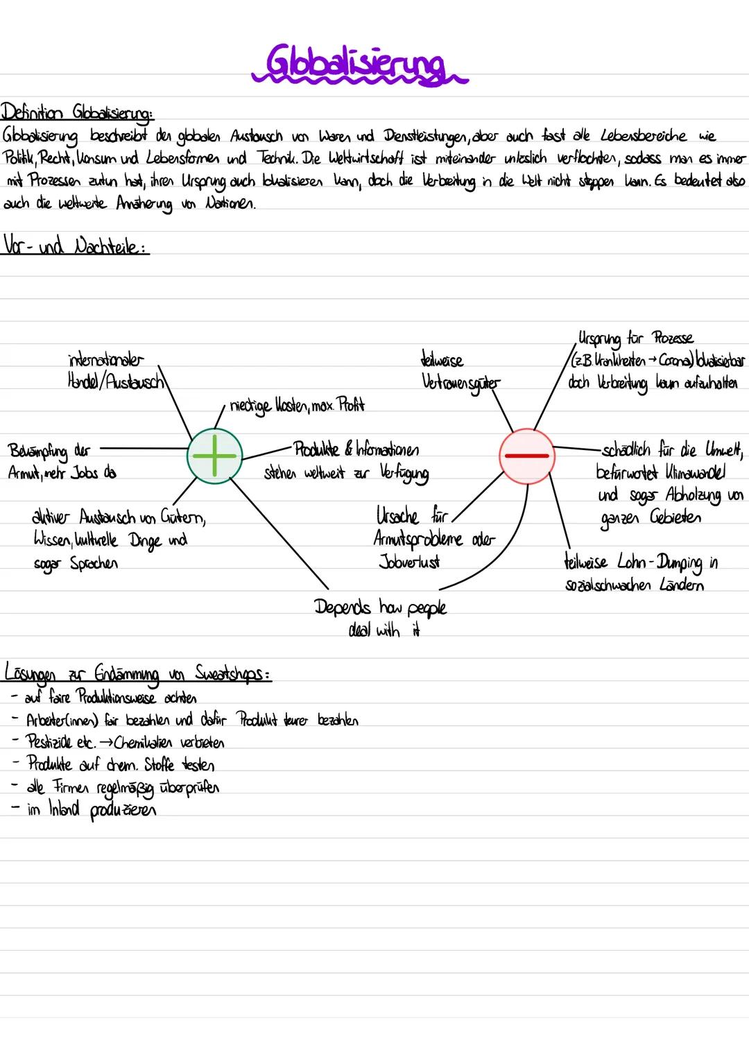 # Globalisierung
Definition Globalisierung:
Globalisierung beschreibt den globalen Austausch von Waren und Dienstleistungen, aber auch fast