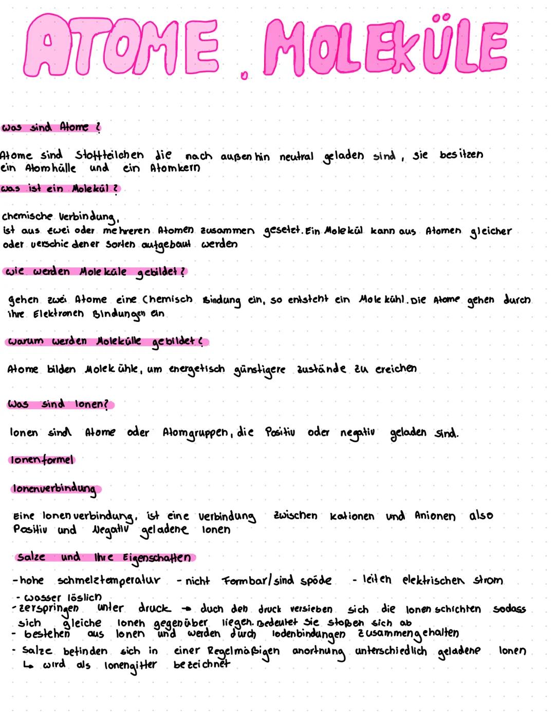 ATOME MOLEKÜLE
Was sind Atome ?
Atome sind Stottteilchen die nach außen hin neutral geladen sind sie besitzen
ein Atomhälle und ein Atomkern