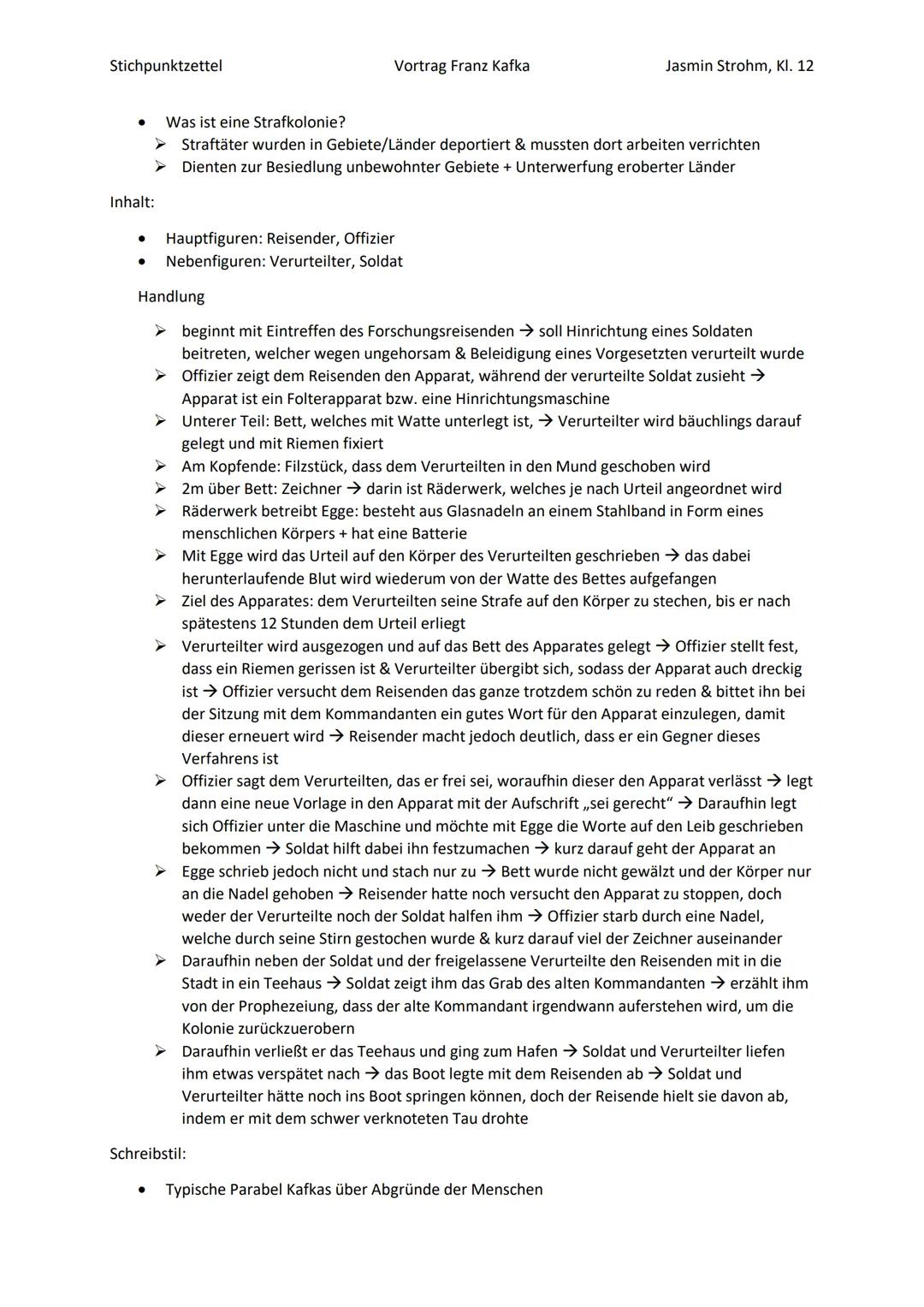 Stichpunktzettel
Vortrag Franz Kafka
Jasmin Strohm, Kl. 12
„Wenn Du vor mir stehst und mich ansiehst, was weißt Du von den Schmerzen, die i
