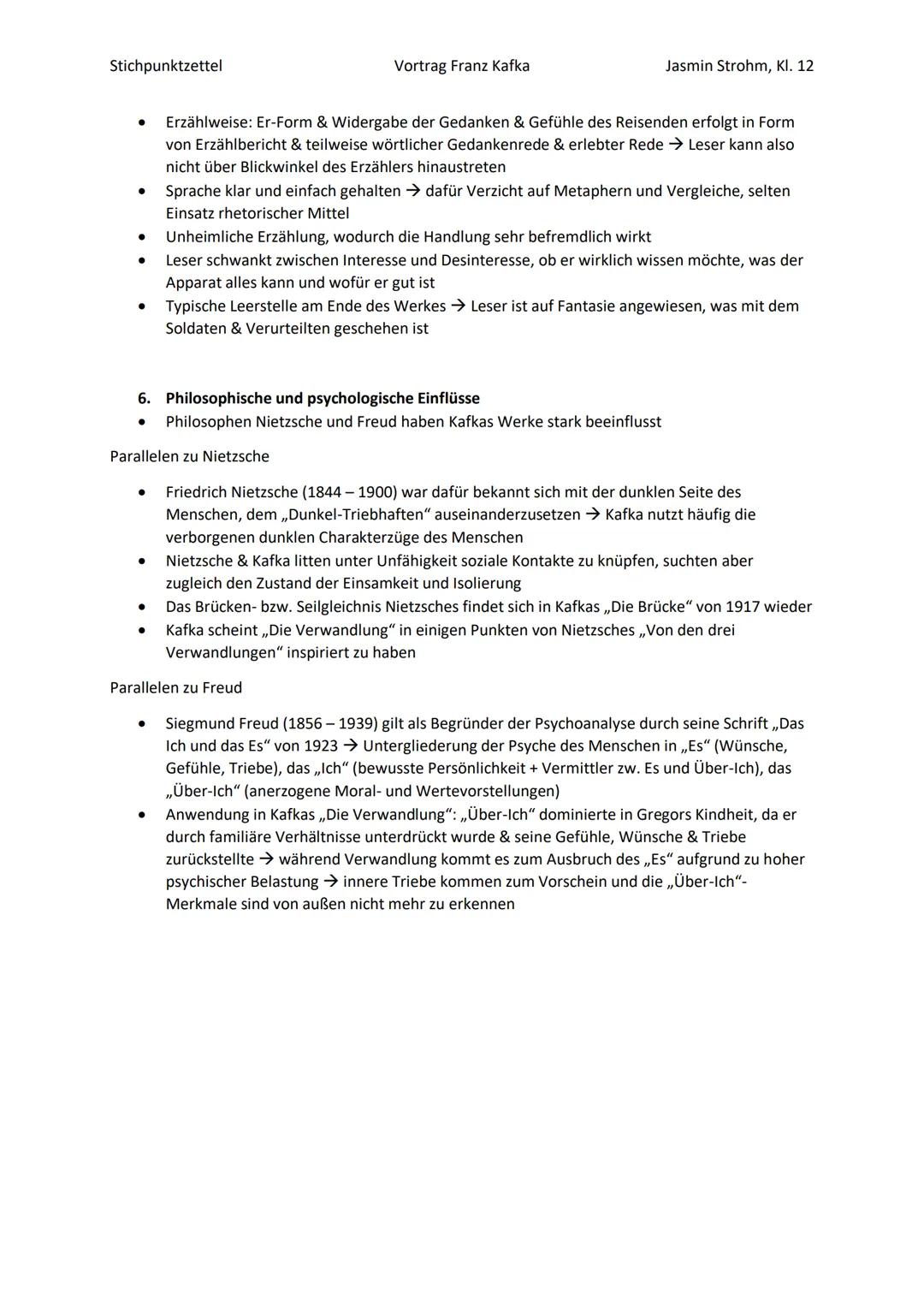 Stichpunktzettel
Vortrag Franz Kafka
Jasmin Strohm, Kl. 12
„Wenn Du vor mir stehst und mich ansiehst, was weißt Du von den Schmerzen, die i