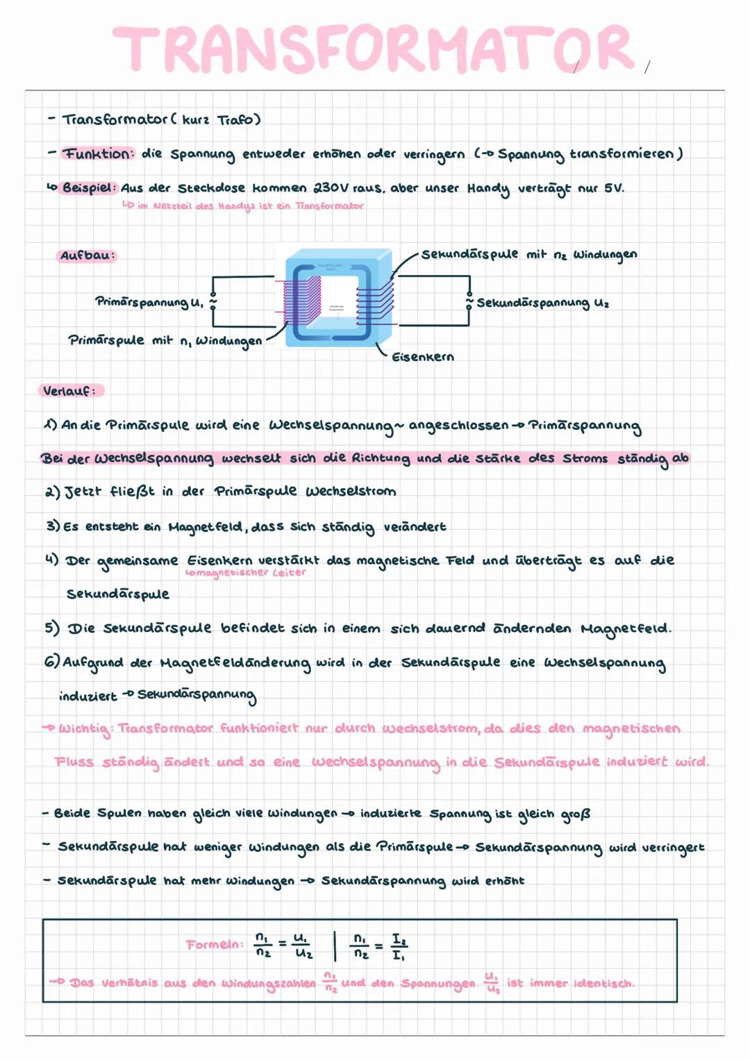 # TRANSFORMATOR,
- Transformator (kurz Trafo)
- Funktion: die Spannung entweder erhöhen oder verringern (- Spannung transformieren)
- Bei