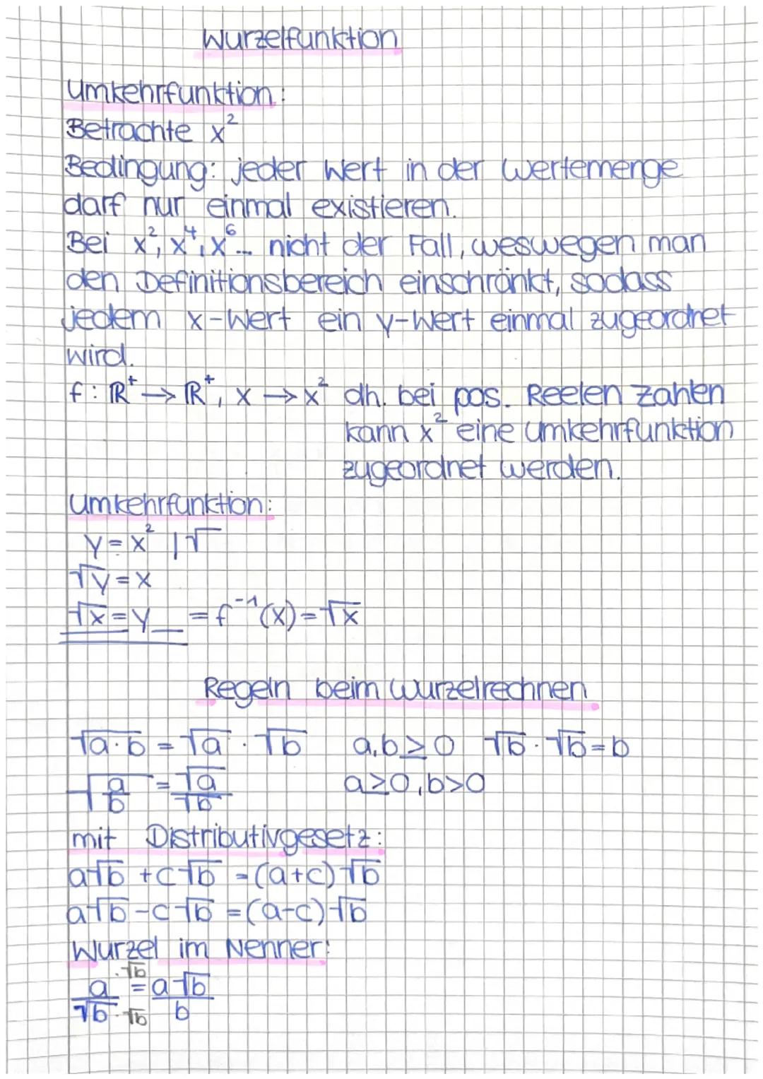 gerader
Wurzelfunktionen
Fumkehrfunktion der Potenzfunktion
An
→ Welche Zahl ^ ergibt ein bestimmtes Ergebnis
YA
f(x)=√x
f(x) = 1 X = X
f(x)
