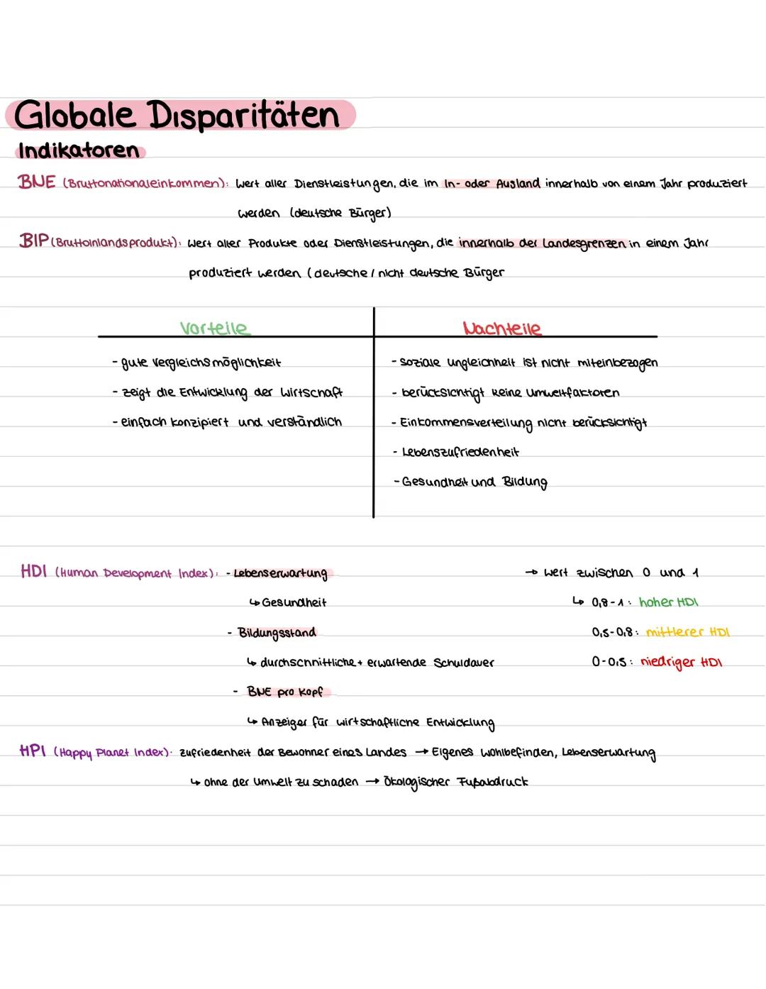Globale Disparitäten
Indikatoren
BUE (Bruttonationaleinkommen): Wert aller Dienstleistungen, die im In- oder Ausland innerhalb von einem Jah