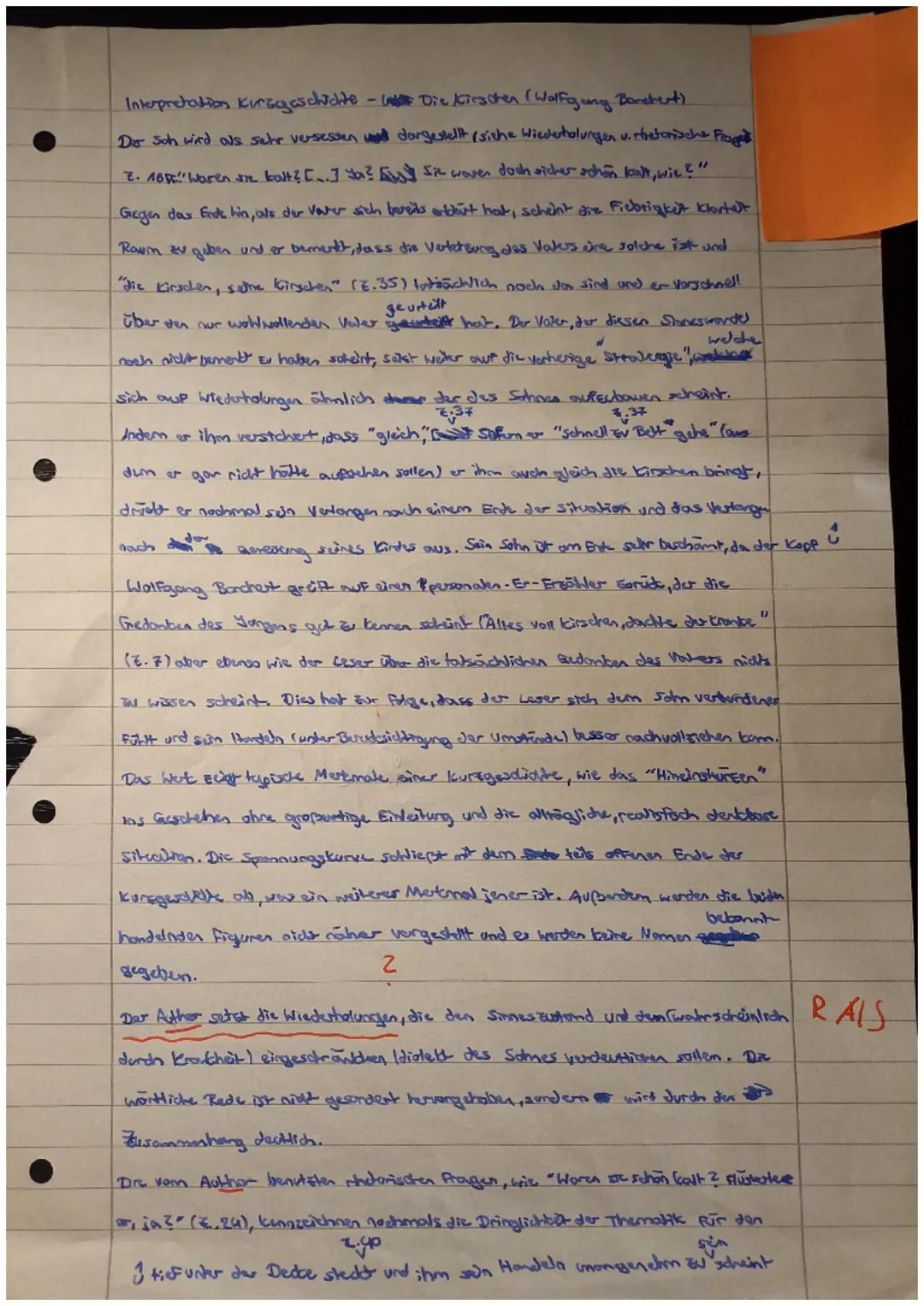 Text 2
Wolfgang Borchert
Die Kirschen (1947)
Idiolet (Sprachouten/-Vermögen):
eher umgangssprachlich
•wenig durch das aufgrund von
Sohn
Sie: