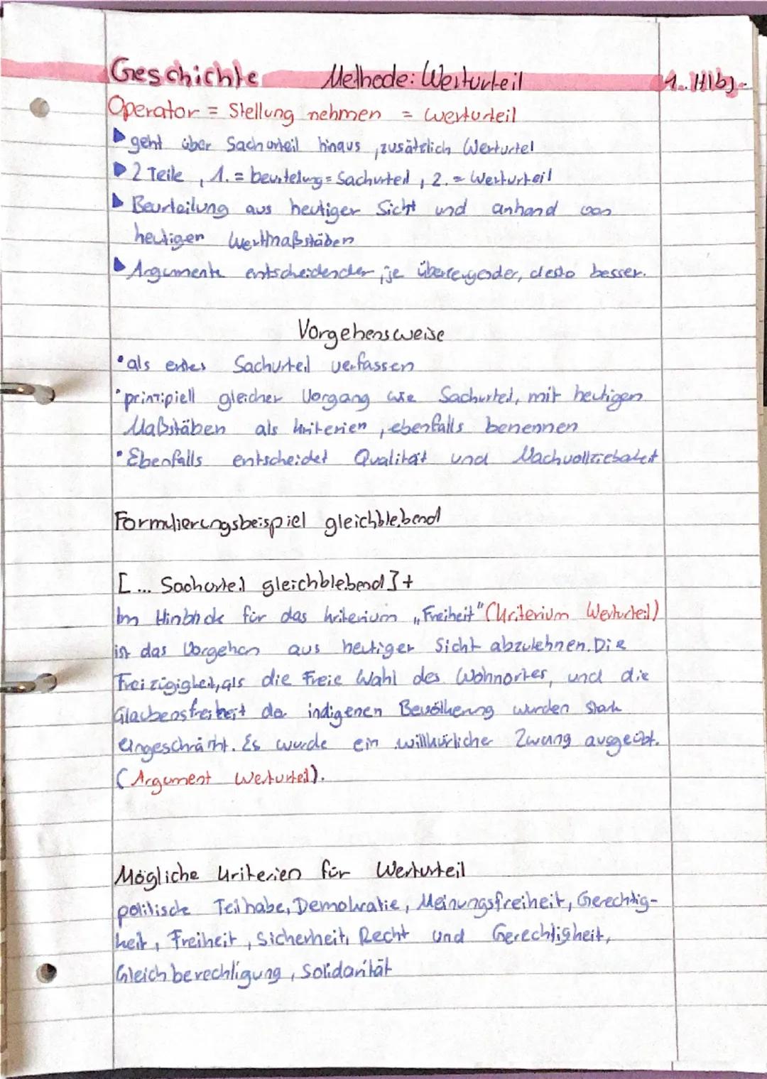 # Geschichte
Methode: Sachteil
Operator-beuteilen = Sachurteil
▶begrenzter Sachteil zu einem historischen Sachverhalt oder Prozess
▶Foku