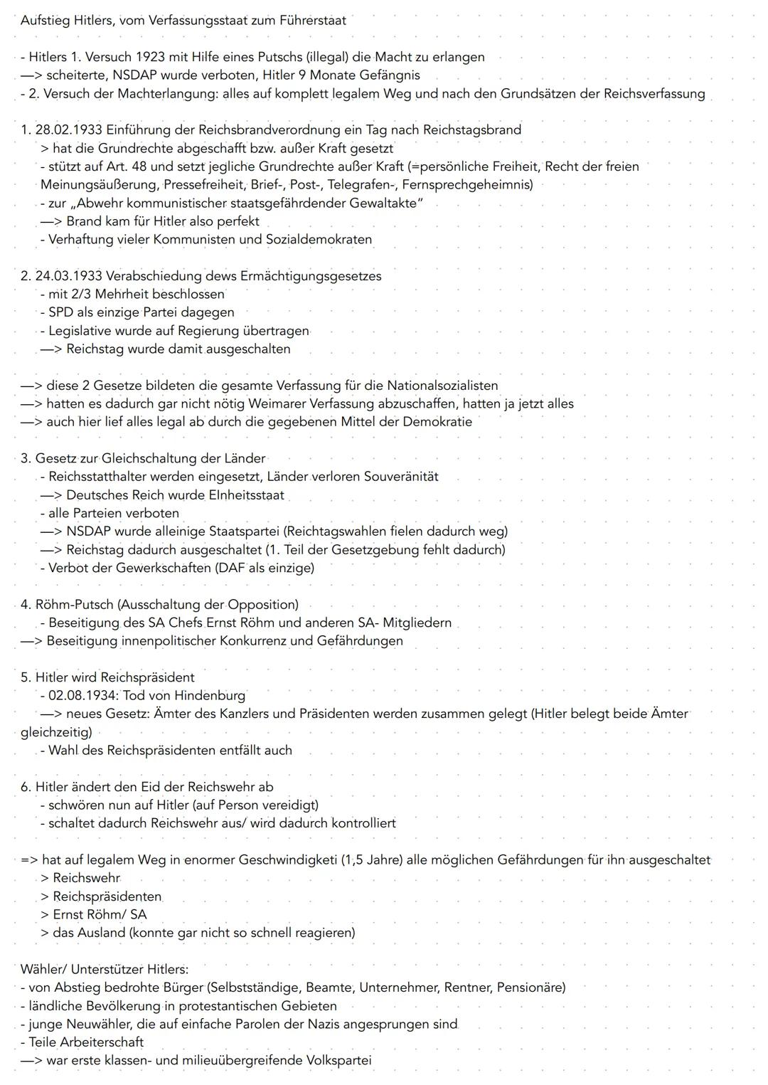 Aufstieg Hitlers, vom Verfassungsstaat zum Führerstaat
- Hitlers 1. Versuch 1923 mit Hilfe eines Putschs (illegal) die Macht zu erlangen
->