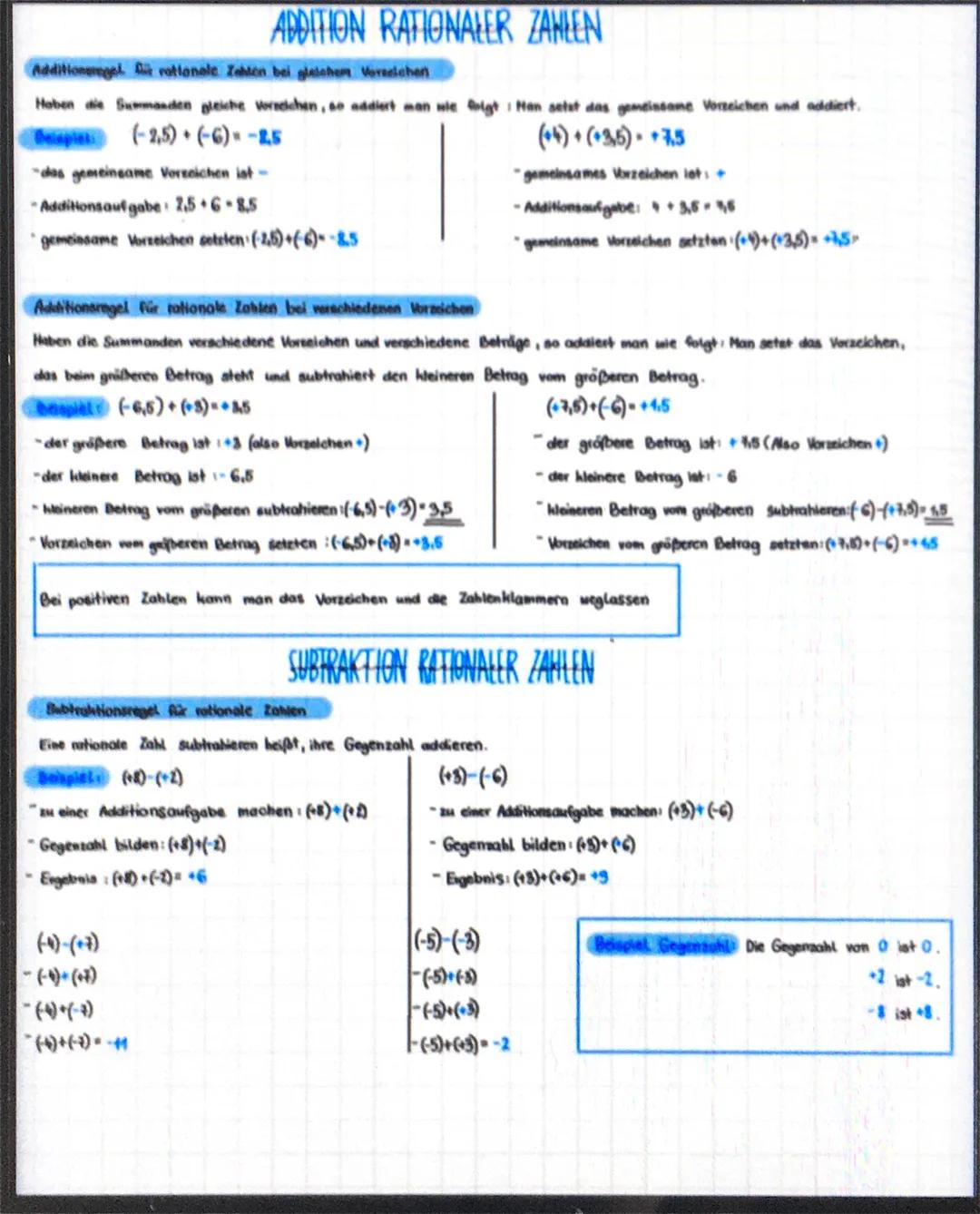 # ADDITION RATIONALER ZAHLEN
Additioneregel i rationale Zahton bei gleichem Vorzeichen
Haben die Summanden gleiche Versdchen, so addiert m