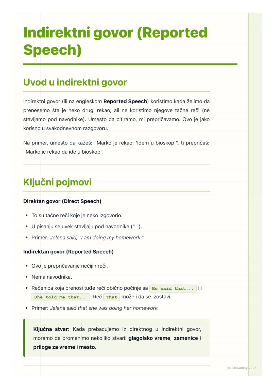 # Indirektni govor (Reported
Speech)
Uvod u indirektni govor
Indirektni govor (ili na engleskom Reported Speech) koristimo kada želimo da