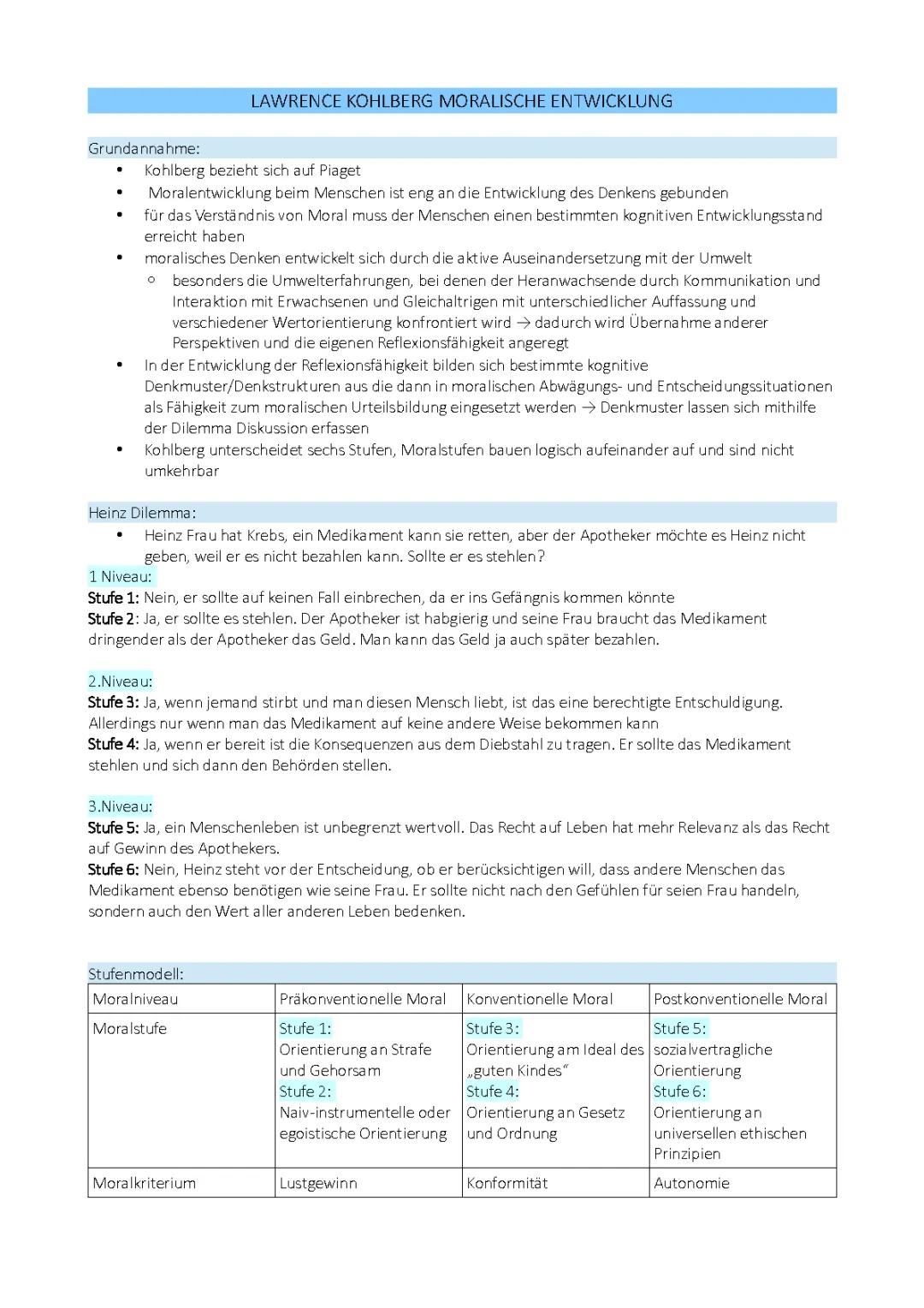 Kohlberg - Moralische Entwicklung