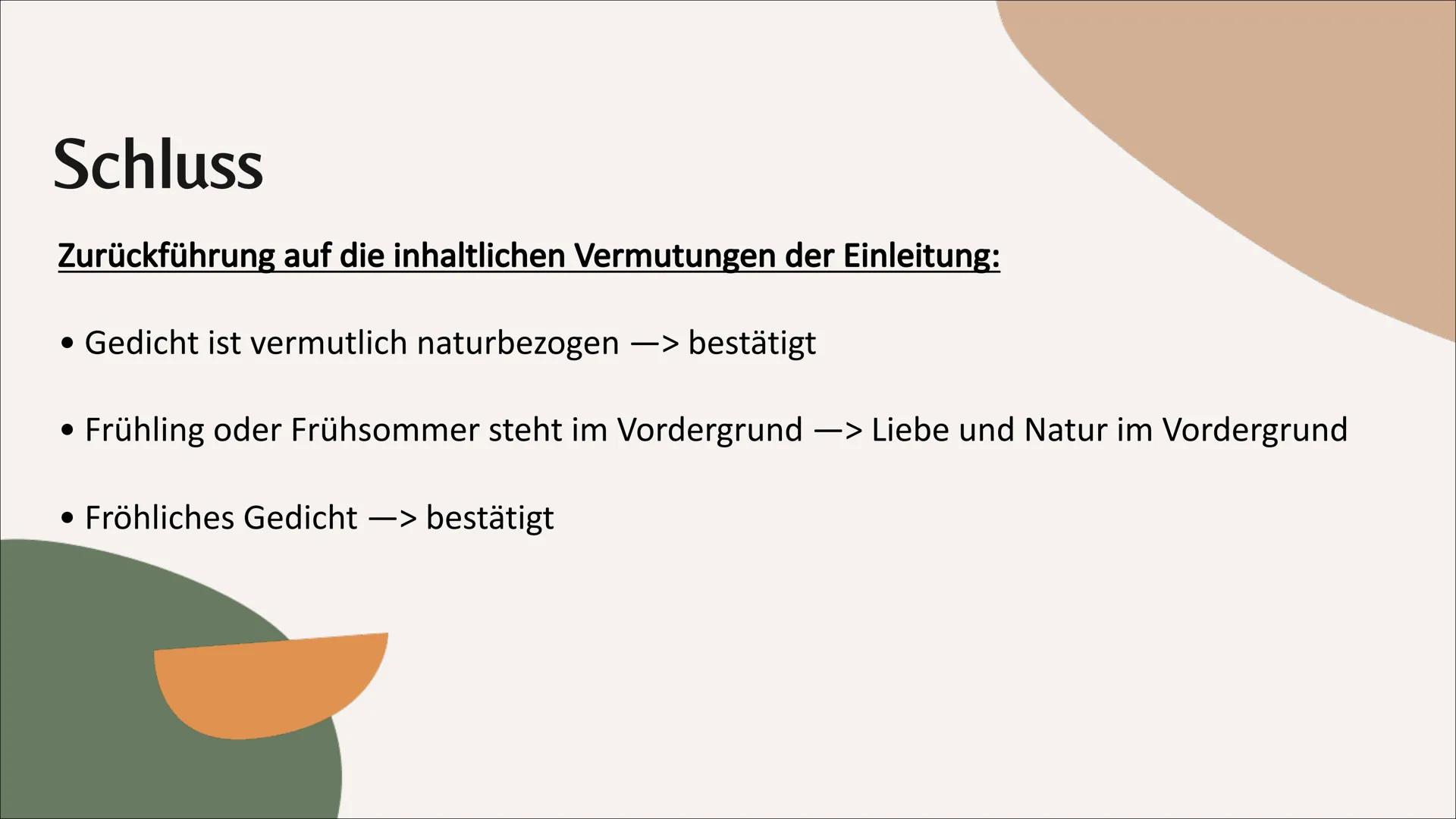 # Gedichtinterpretation
Mailied (Johann Wolfgang von Goethe) # Inhaltsangabe
- Einleitung -> TATTE(Q) / Eindrücke / Vermutungen
- Haupttei