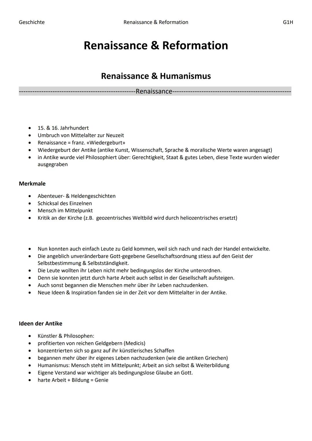 Geschichte
●
Merkmale
●
●
●
● Renaissance = franz. <<Wiedergeburt>>
Wiedergeburt der Antike (antike Kunst, Wissenschaft, Sprache & moralisch