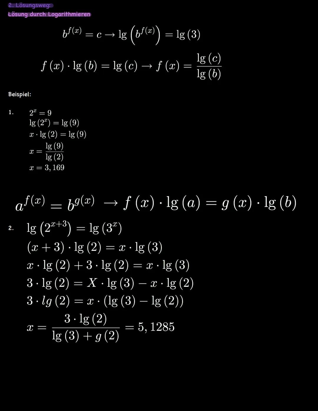 Lernzettel ExponentiaLgLeichungen
Definition: Eine Exponentialgleichung ist eine Gleichung, in der die Variable im Exponenten einer Potenz
s