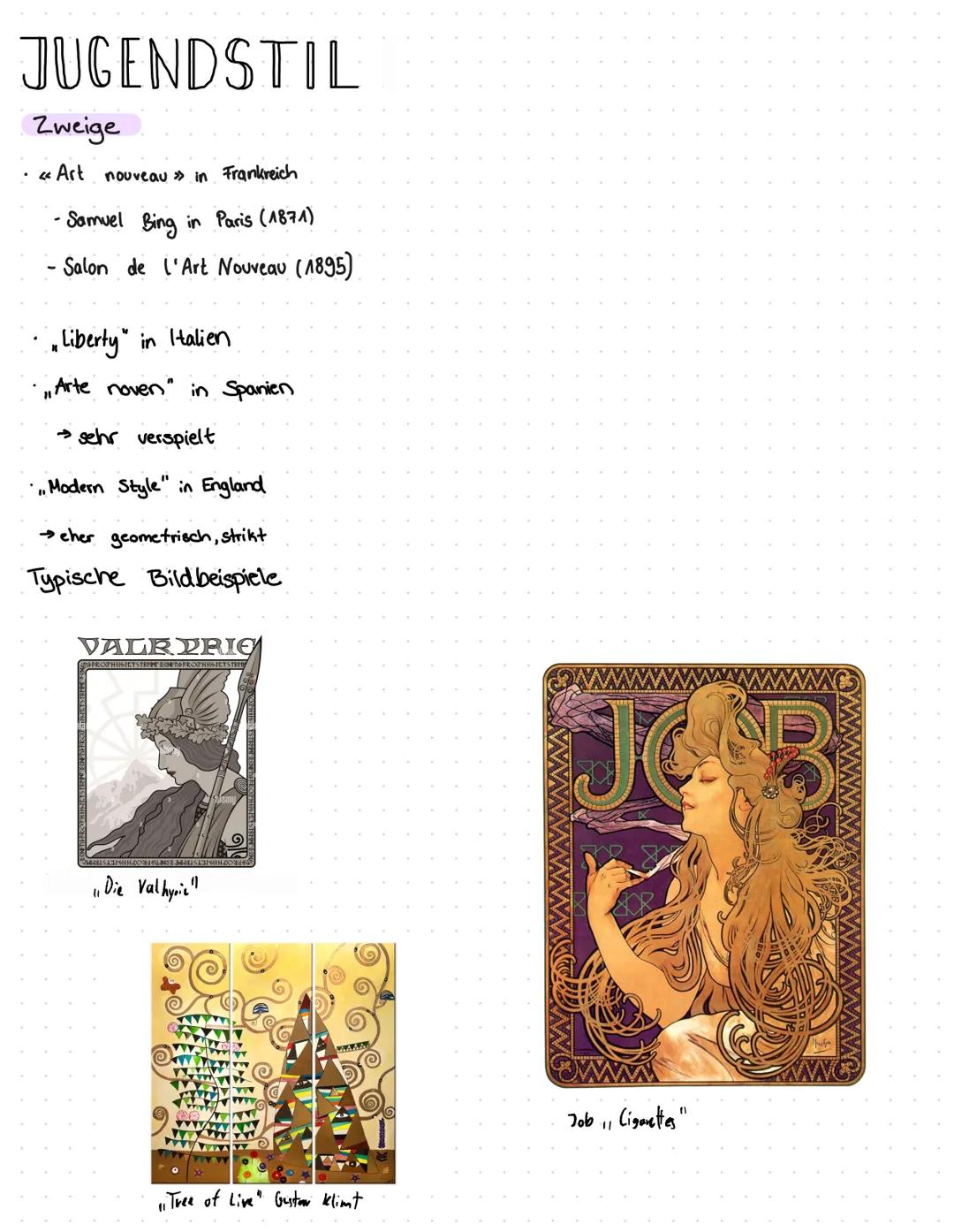 # JUGENDSTIL (1894-1914)
Beschreibung:
Namensgebung durch Kulturzeitschrift.. Jugend" Georg Hirth, München, 1895
Gegenbewegung zum Histor