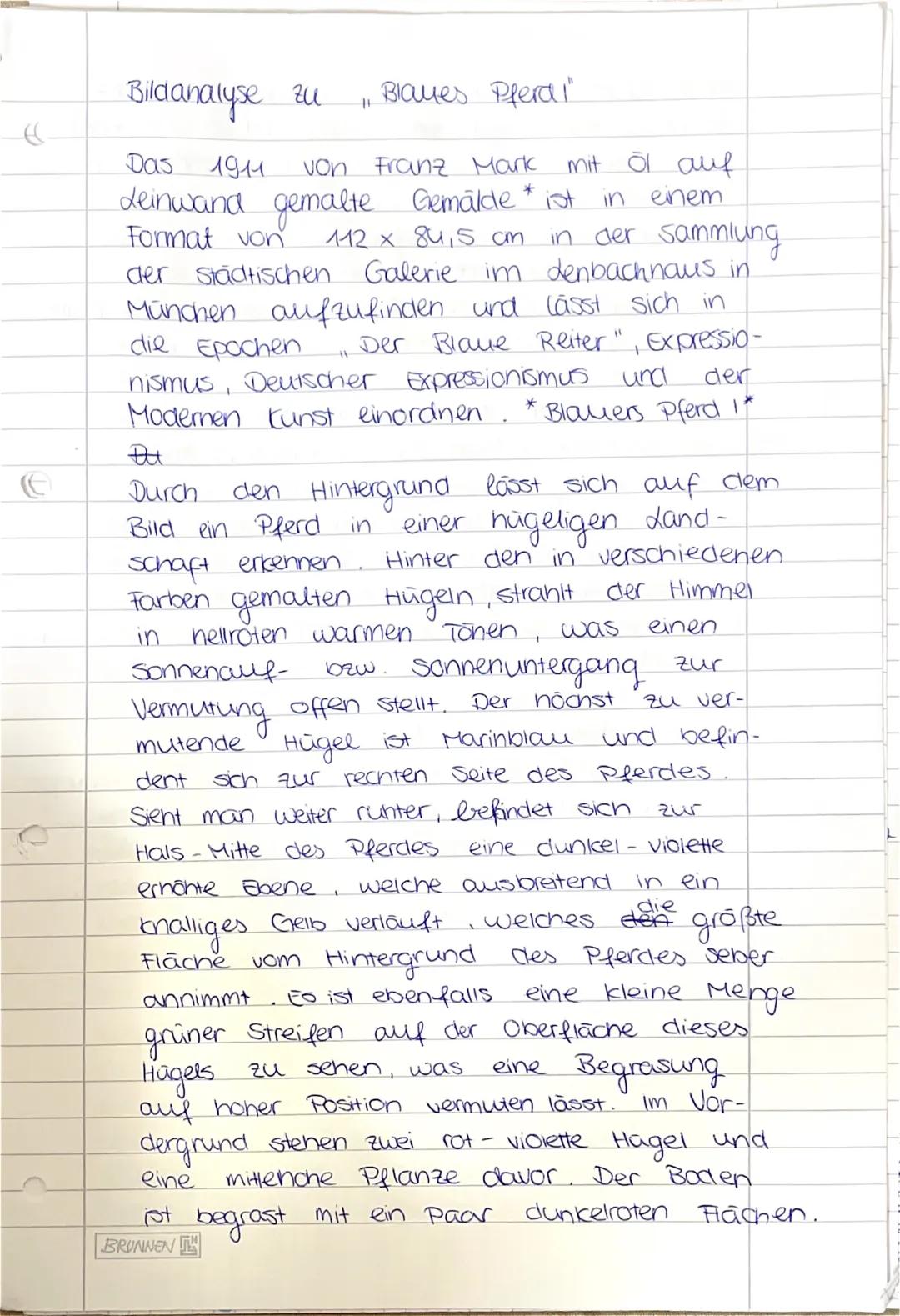 e
Bildanalyse zu Blaues Pferd!"
Das
1911
von Franz Mark
in
Leinwand gemalte Gemälde *ist
Format von
112 x 84,5 cm.
in der Sammlung
der Städt