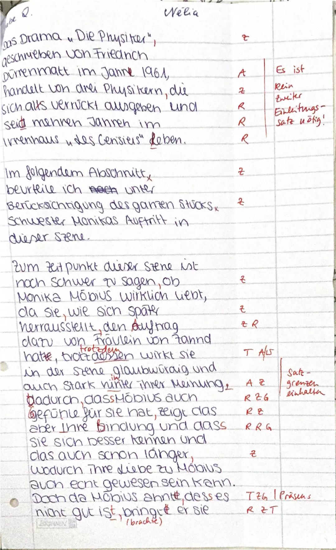 Name:
Nélia
13.03.2025
3. Klausur Deutsch (EF): Dramenanalyse „Die Physiker"
Grundkurs, Abitur 2027
Interpretation eines literarischen Texte