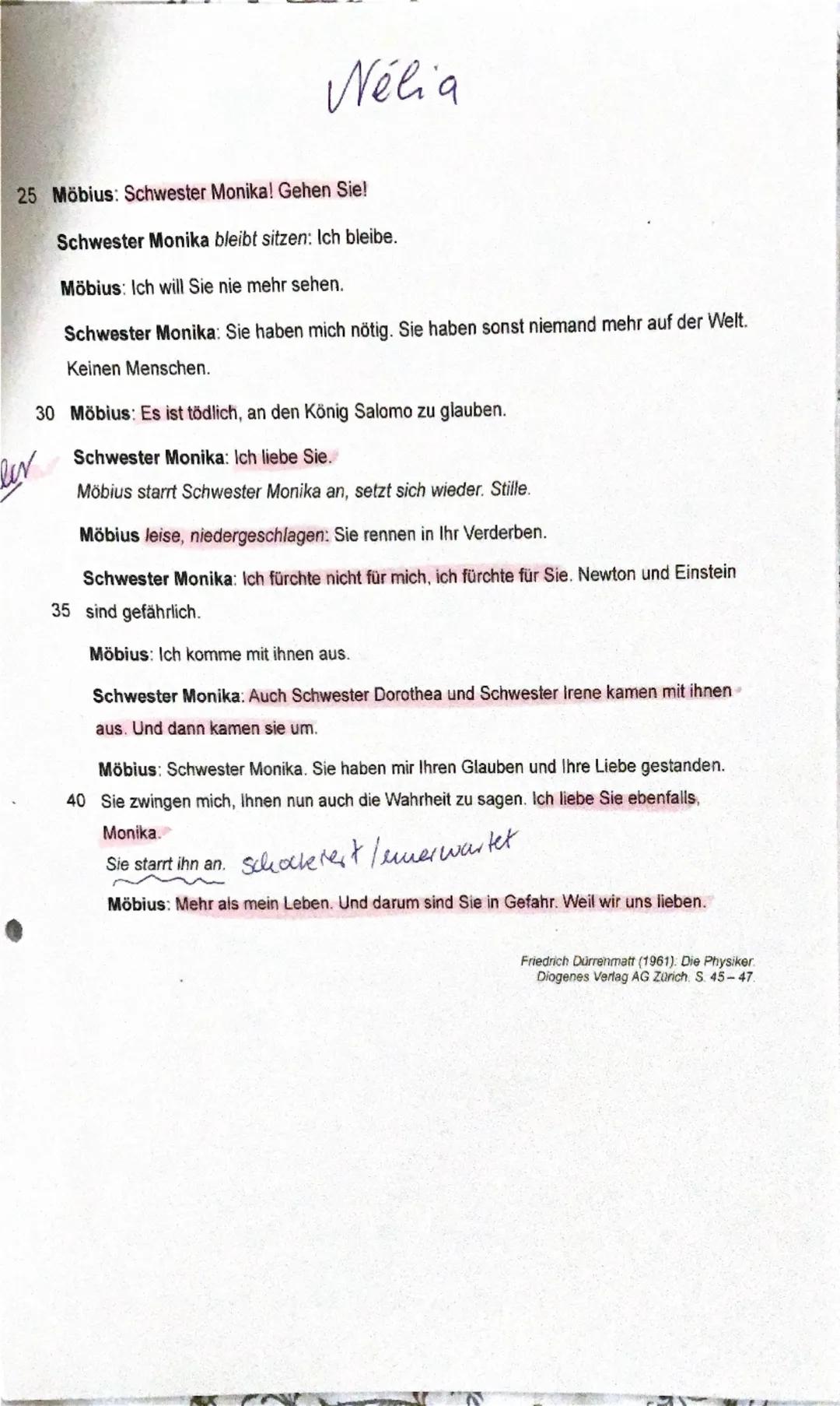 Name:
Nélia
13.03.2025
3. Klausur Deutsch (EF): Dramenanalyse „Die Physiker"
Grundkurs, Abitur 2027
Interpretation eines literarischen Texte